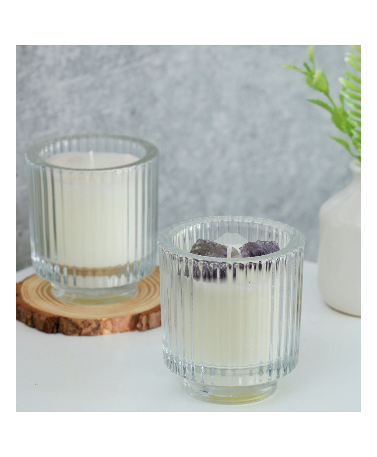 The Procure Store Crystal Design Scented Candle with Striped Design Glass- Purple-image-48