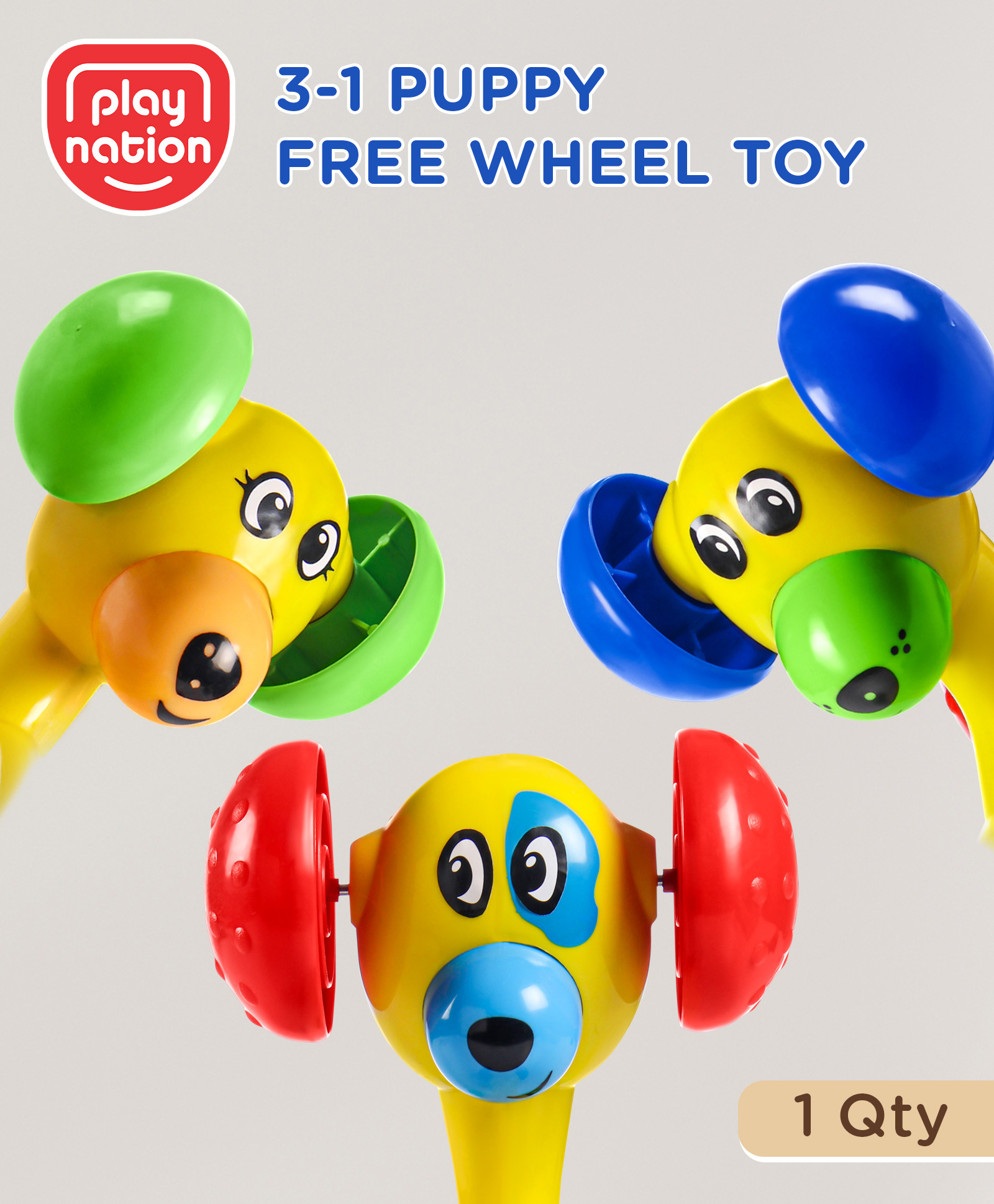 Play Nation Puppy Shape Free Wheel Toy- Multicolour