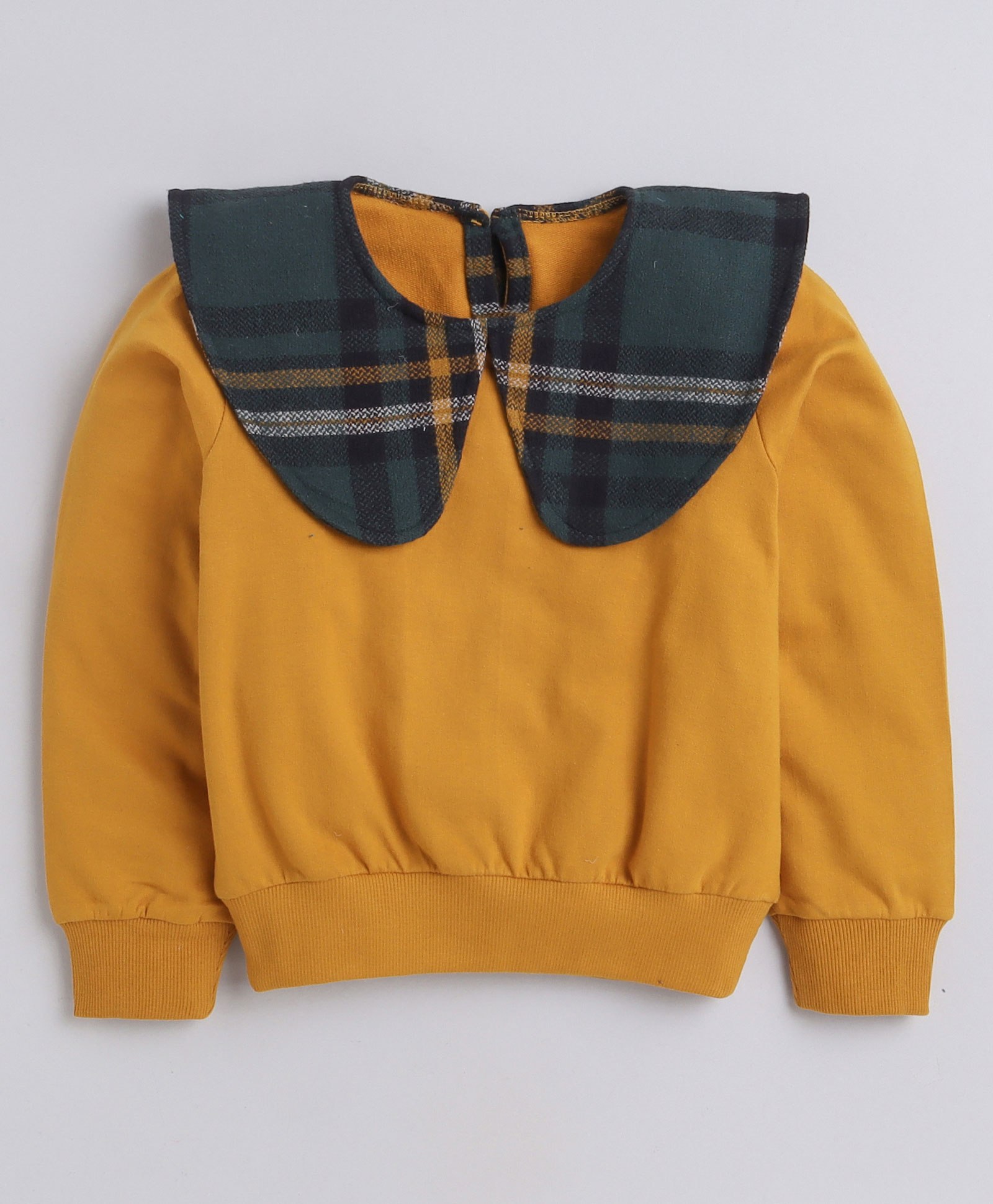Aww Hunnie Full Sleeves Checked Collared Autumn & Winter Wear Sweatshirt - Mustard Yellow-picture-23