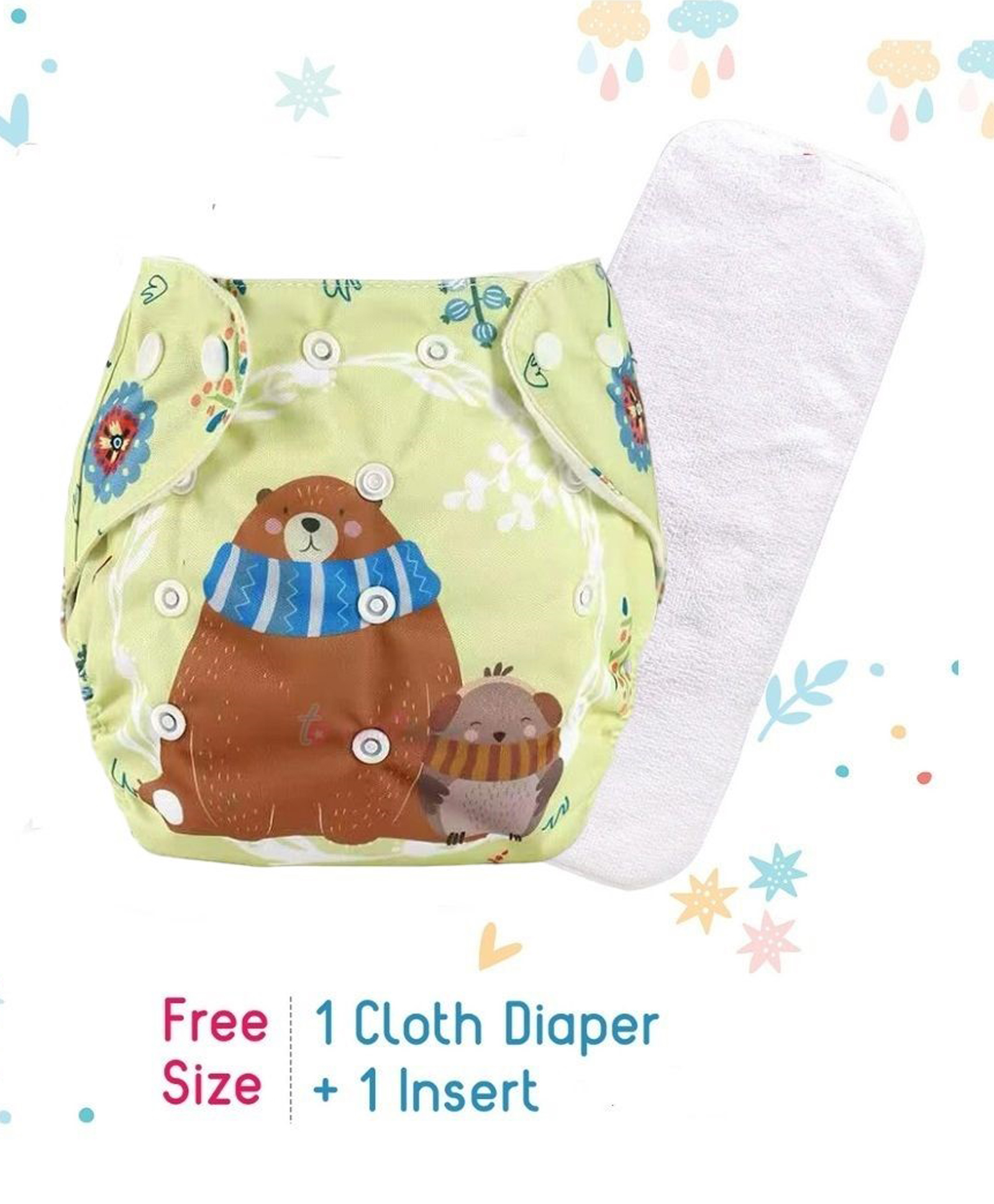 Butterthief Bear Printed Washable & Reusable Cloth Diaper for New Born Baby 0-24 Months  (1 Diaper + 1 Organic Cotton Absorber)-image-27