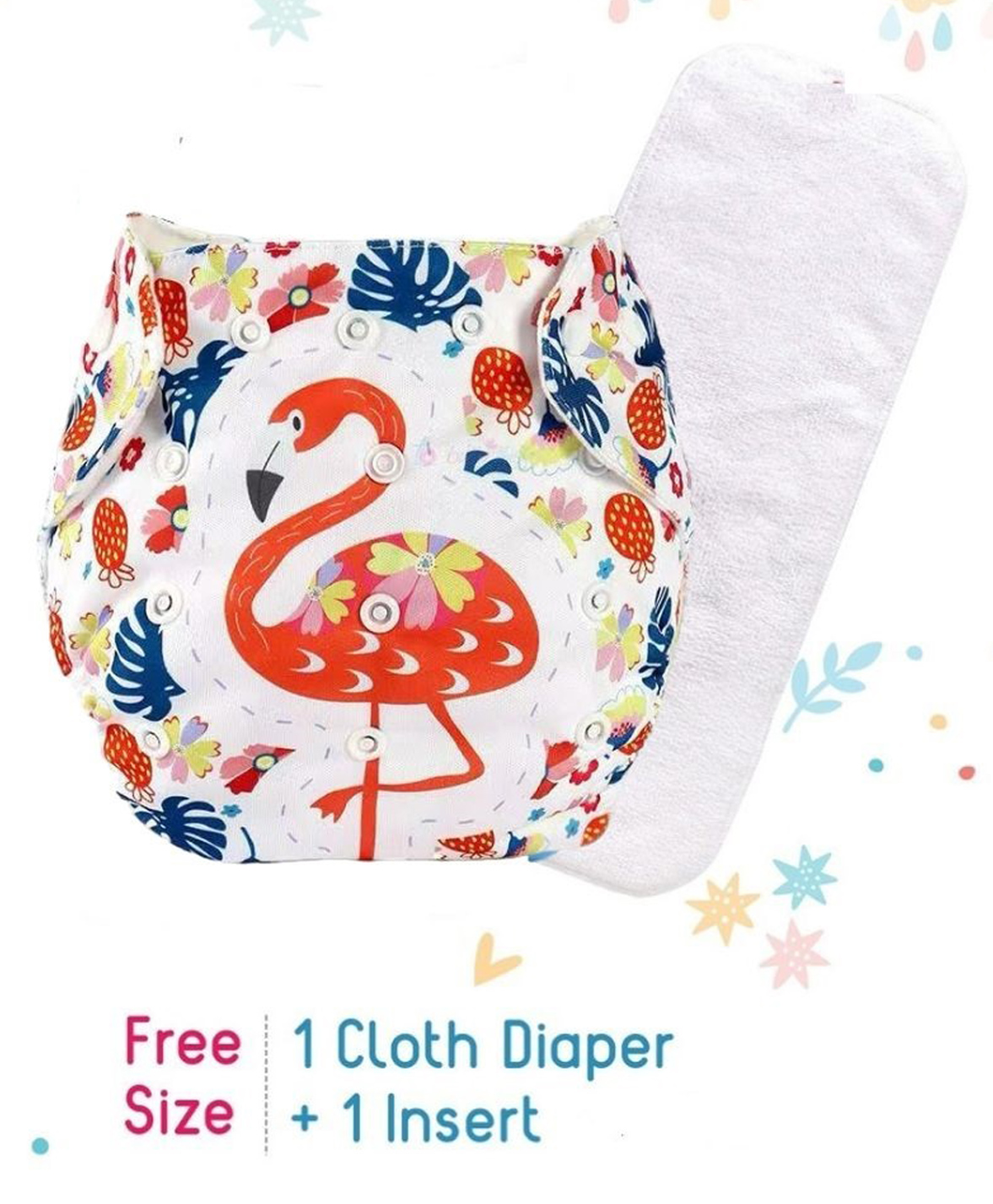 Butterthief Flamingo Printed Washable & Reusable Cloth Diaper for New Born Baby 0-24 Months  (1 Diaper + 1 Organic Cotton Absorber)-image-24