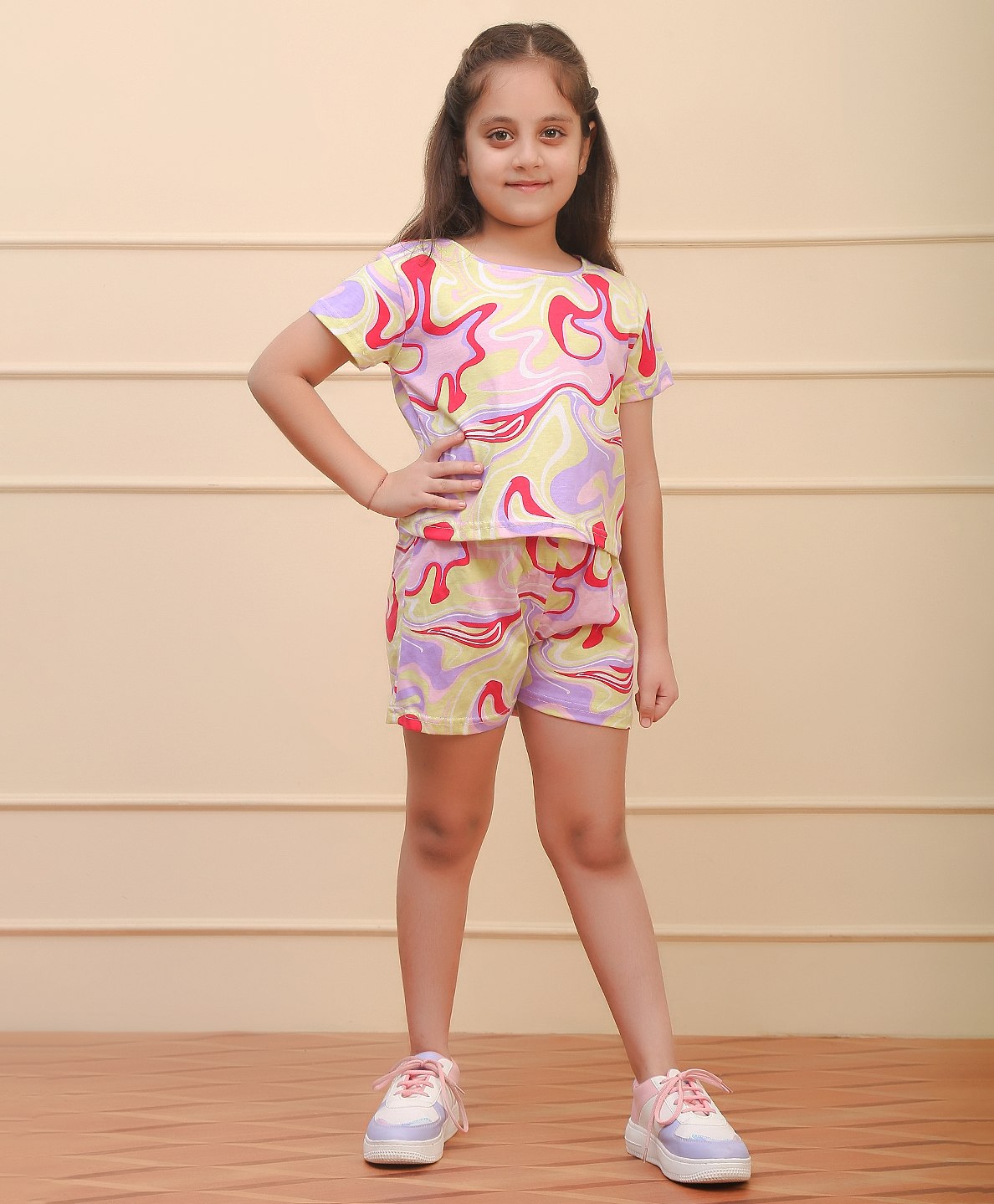 Ninos Dreams Half Sleeves Abstract Printed Tee With Coordinating Shorts Set - Multi Colour & Green-image-16