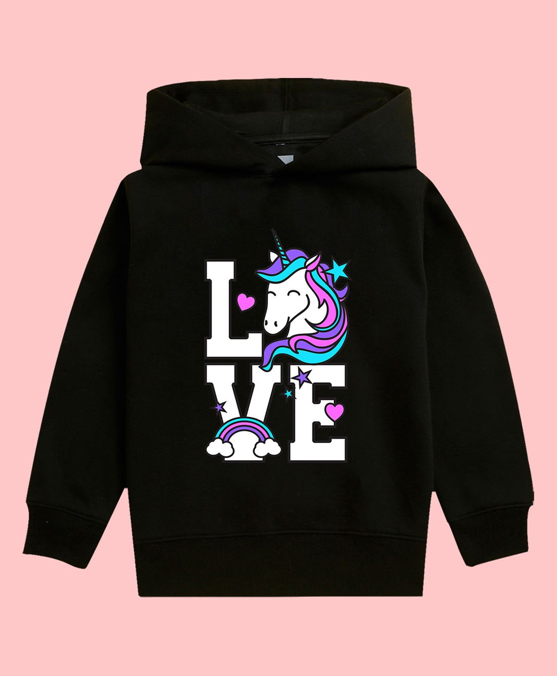 NUSYL Full Sleeves Love Unicorn Printed Hooded Sweatshirt - Black-picture-18