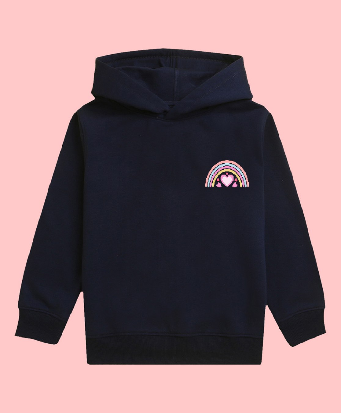 NUSYL Full Sleeves Placement Rainbow Printed Hooded Sweatshirt - Navy Blue-picture-22