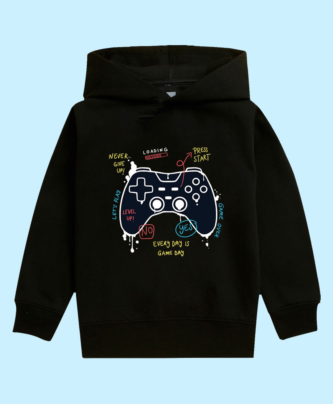 NUSYL Unisex Full Sleeves Placement Game Console Printed Hooded Sweatshirt - Black-picture-44