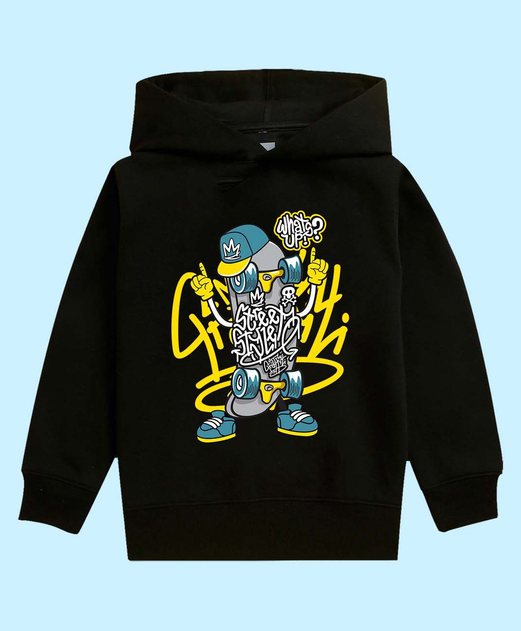 NUSYL Full Sleeves Skateboard & Typography Printed Unisex Hooded Sweatshirt - Black-picture-24