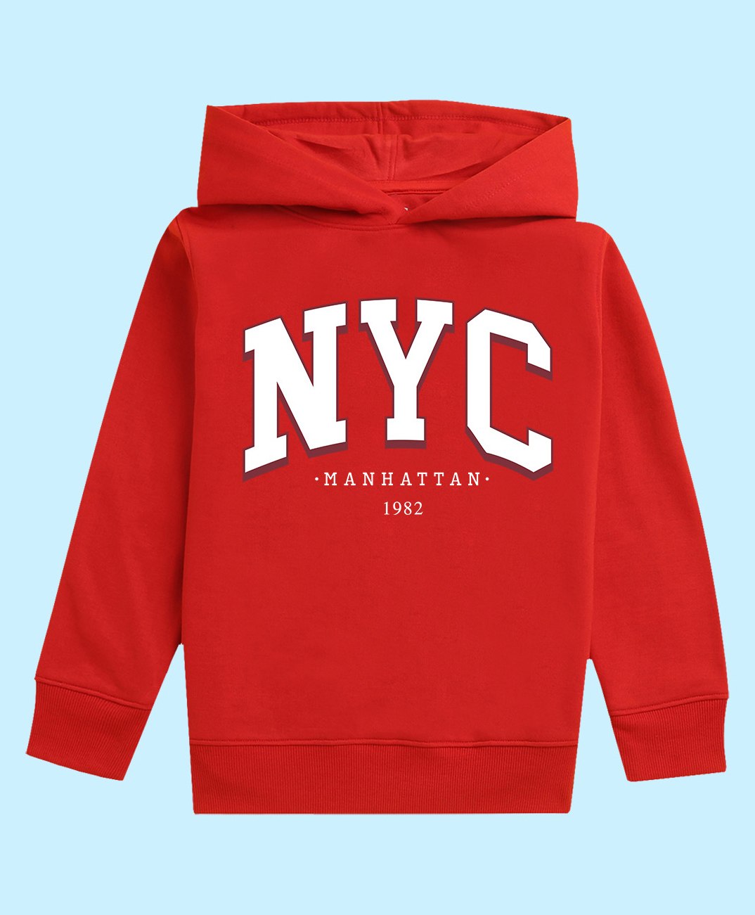 NUSYL Full Sleeves NYC Text Printed Unisex Hooded Sweatshirt - Red-picture-23