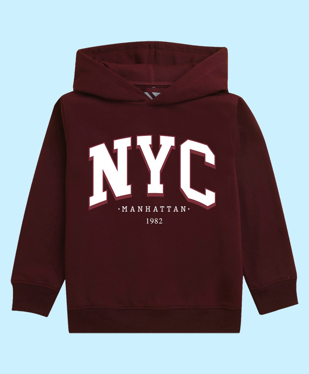 NUSYL Full Sleeves NYC Text Printed Unisex Hooded Sweatshirt - Burgundy-picture-10