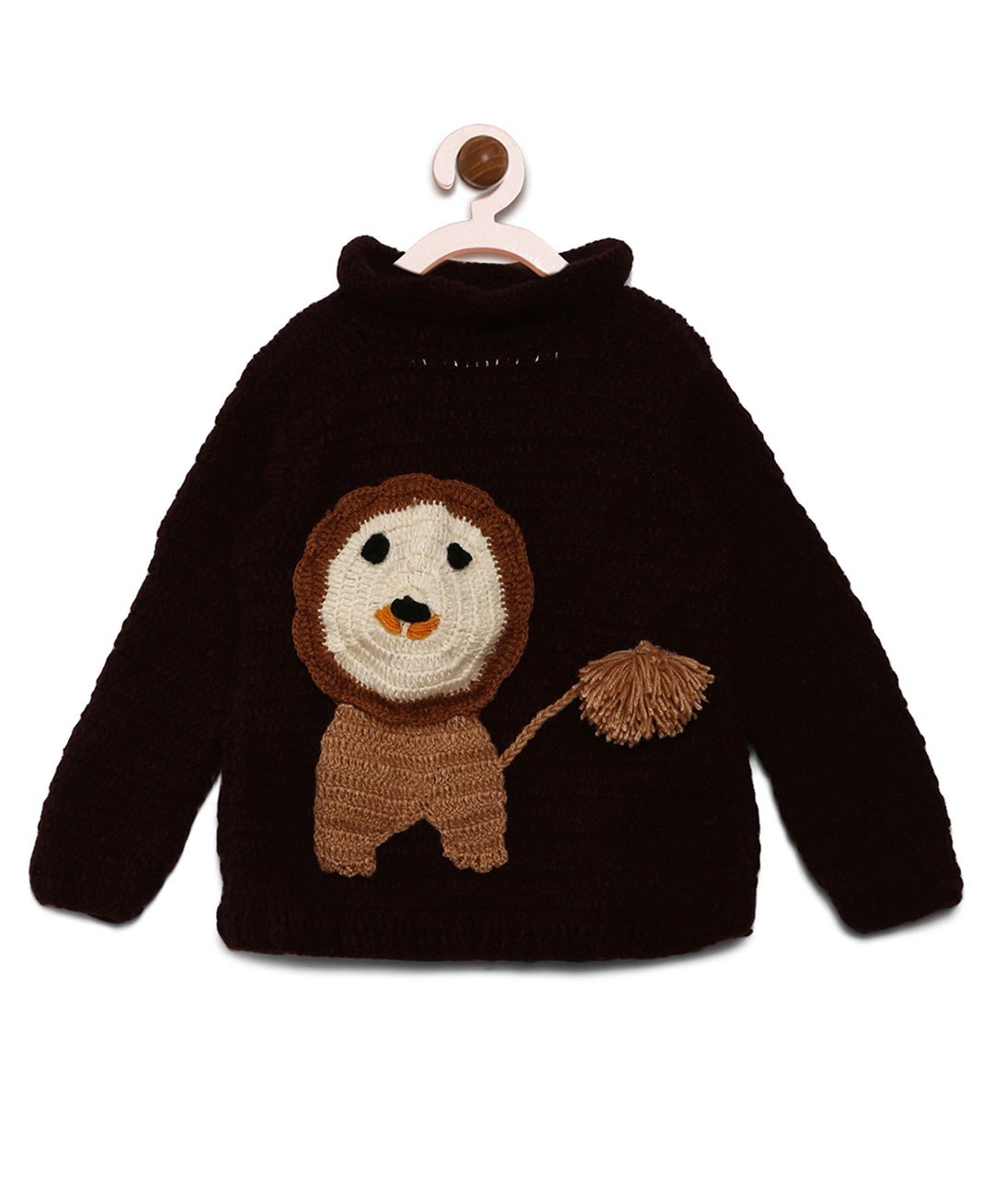 MayRa Knits Full Sleeves Lion Designed Woollen Hand Knitted Sweater - Brown-image-39