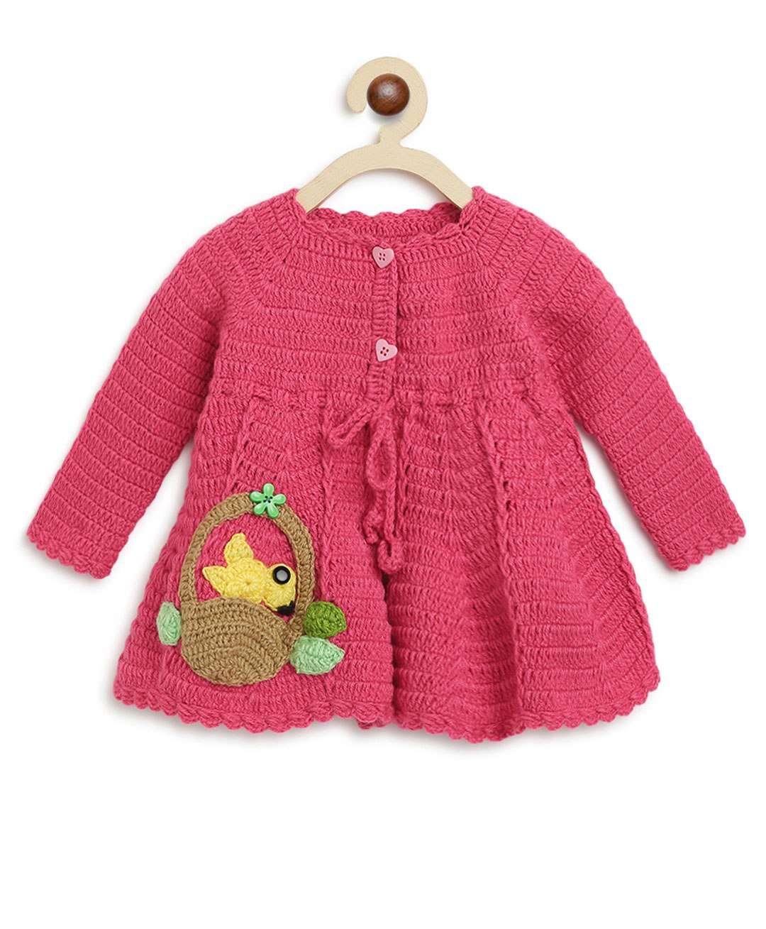 MayRa Knits Full Sleeves Bird Detailed Woollen Hand Knitted Dress - Pink-picture-16
