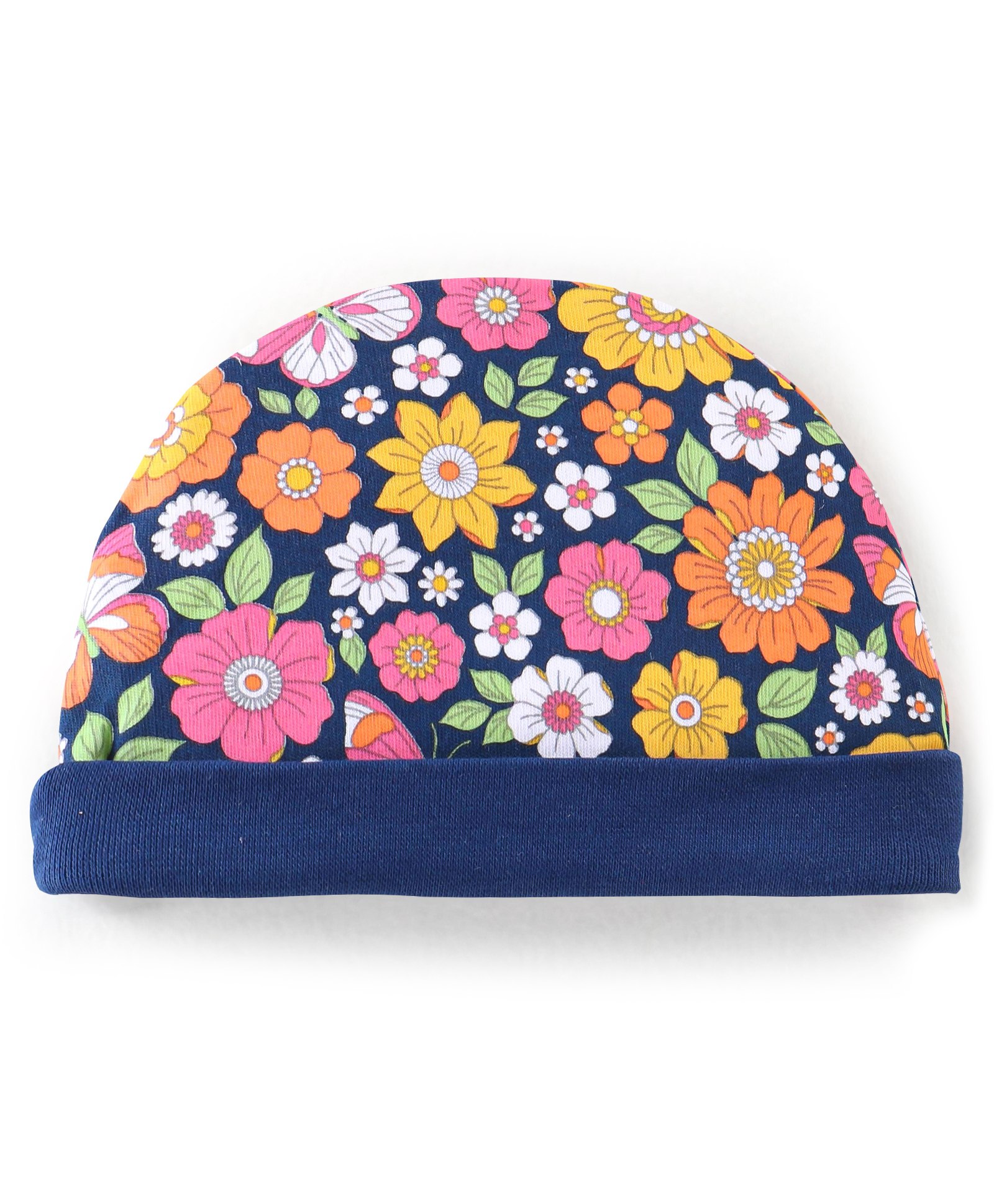 Babyhug 100% Cotton Knit Floral Print Cap - Navy Blue-image-45