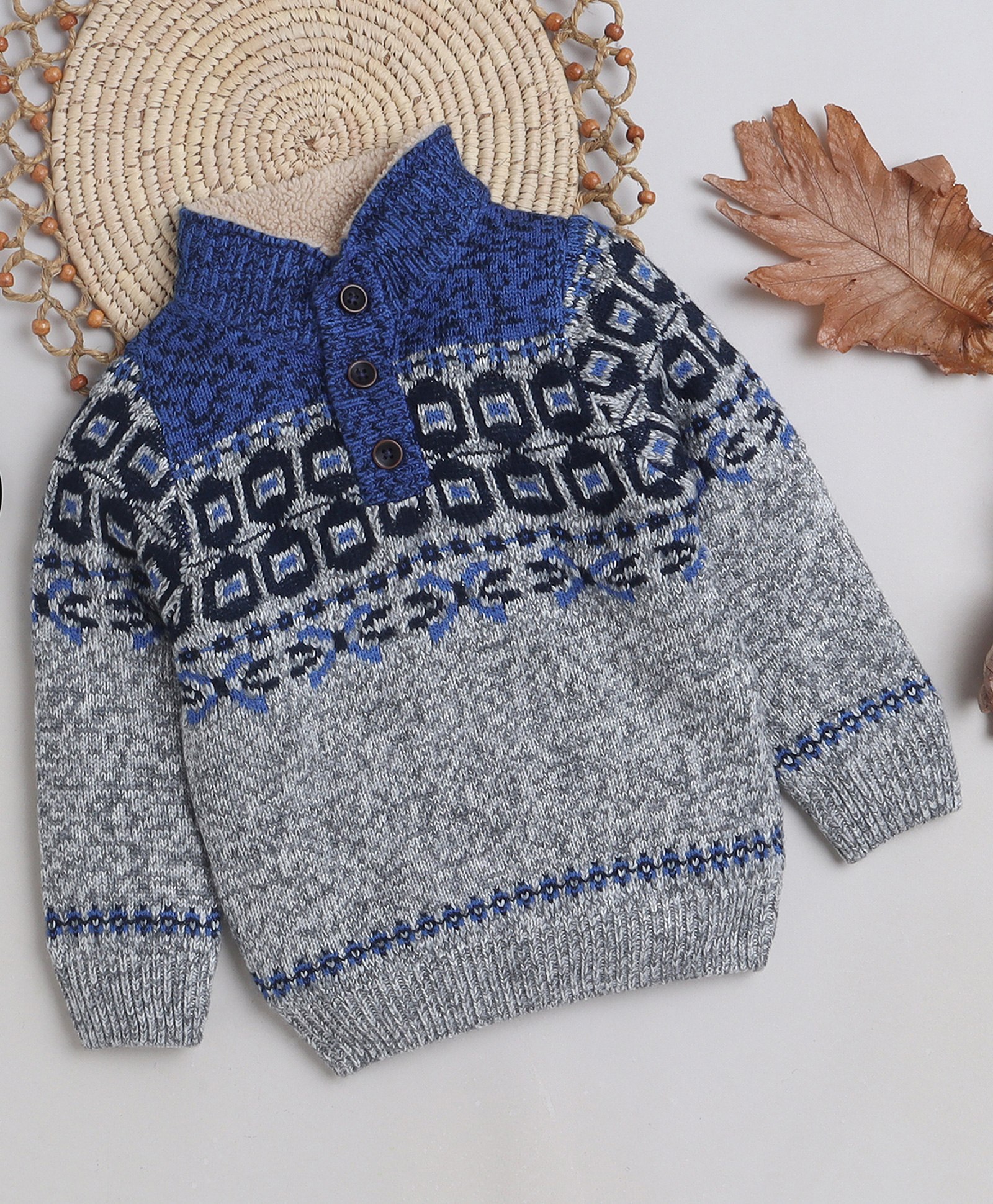 Yellow Apple Full Sleeves Pullover Sweater Fair Isle Design - Grey-picture-17