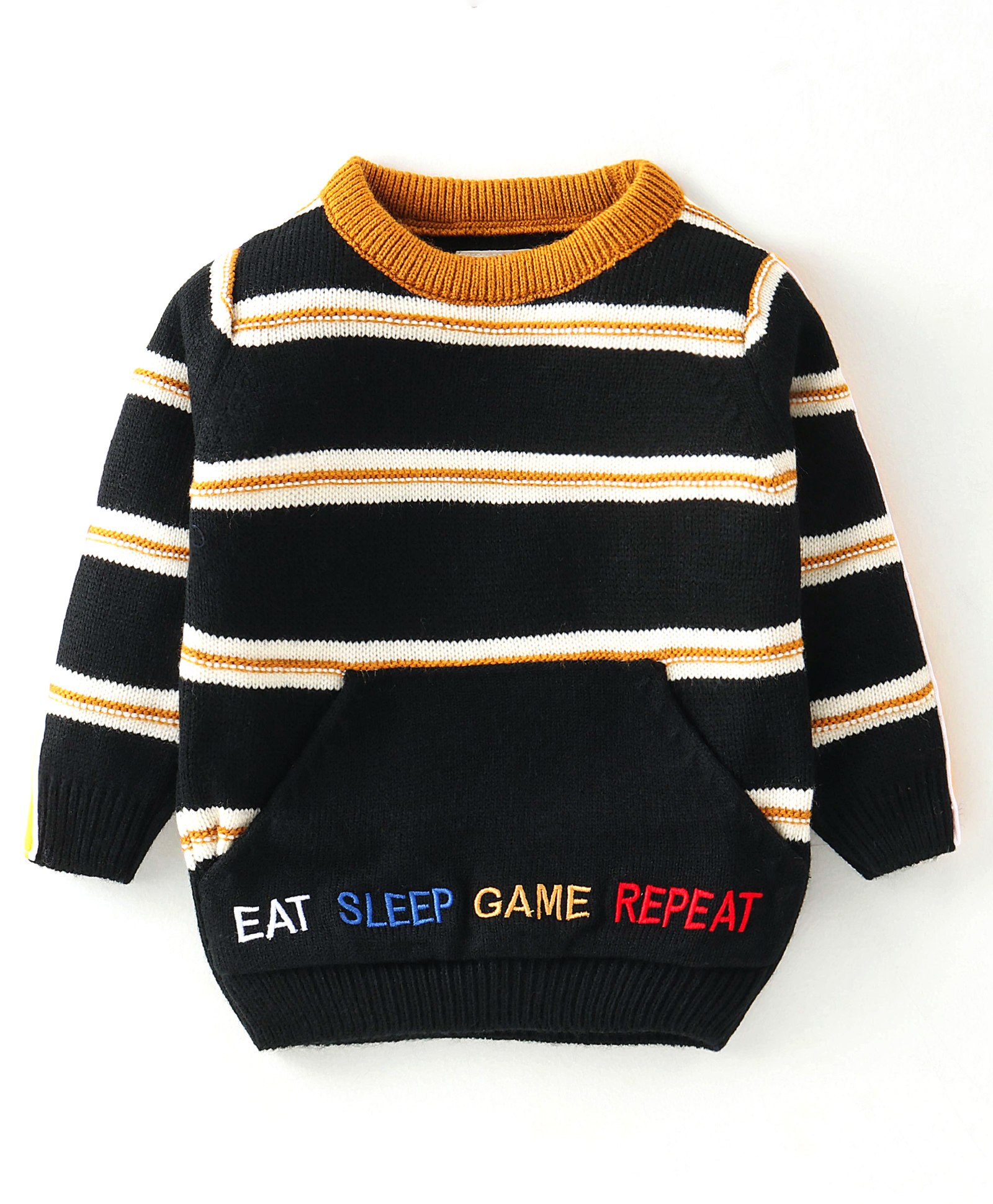 Yellow Apple Full Sleeves  Pullover Sweater Stripe Design - Black-picture-20