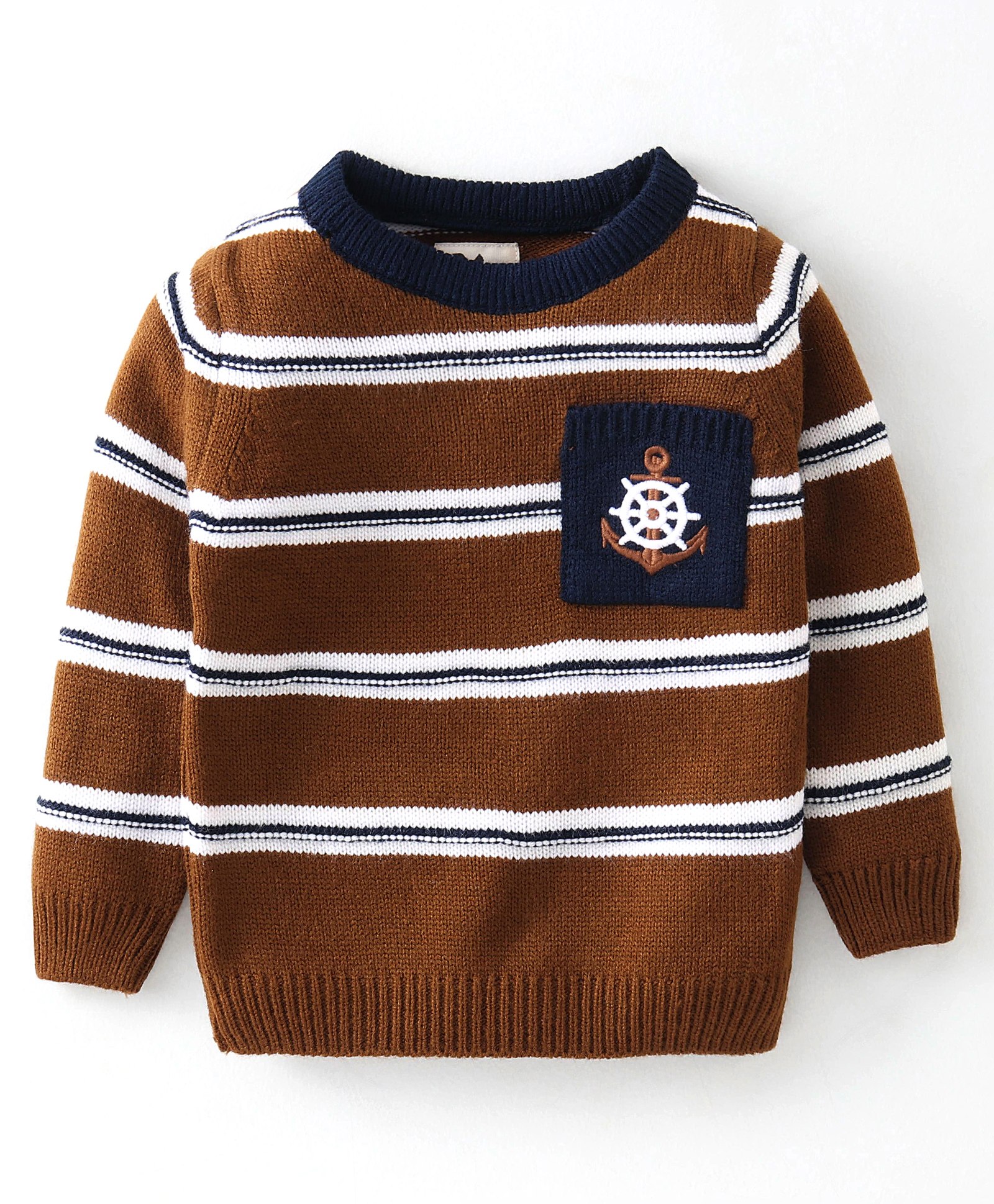 Yellow Apple Full Sleeves Pullover Sweater Stripe Design - Brown-image-41