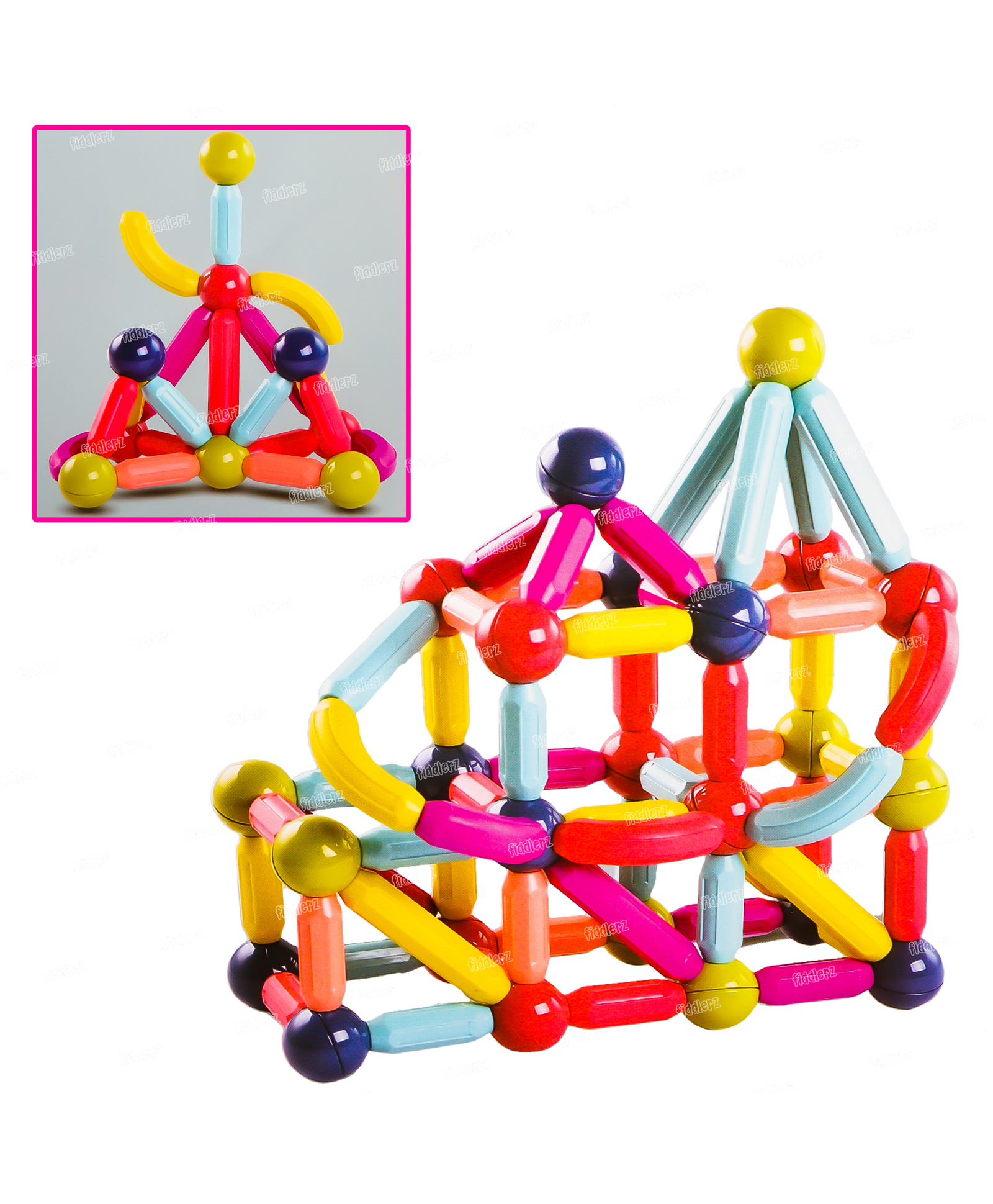 Fiddlerz Magnetic Balls and Rods Building Sticks Blocks Set, 3D STEM Stacking Toys 42 Pieces - Multicolour-picture-23