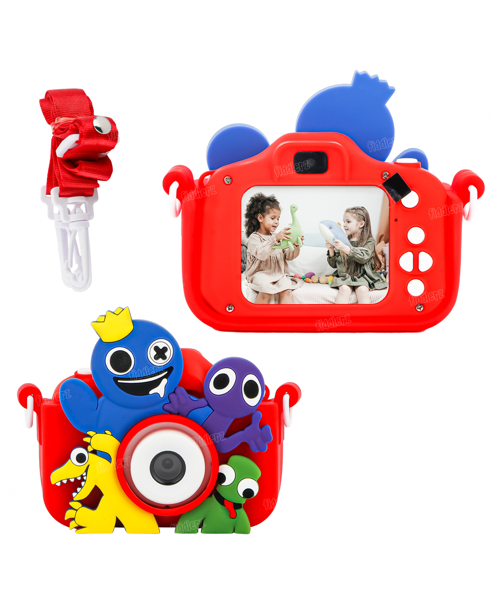 Fiddlerz Selfie Digital Video Camera Full HD 1080P 2.0 Screen with Inbuilt Games & Silicone Cover - Red-image-4