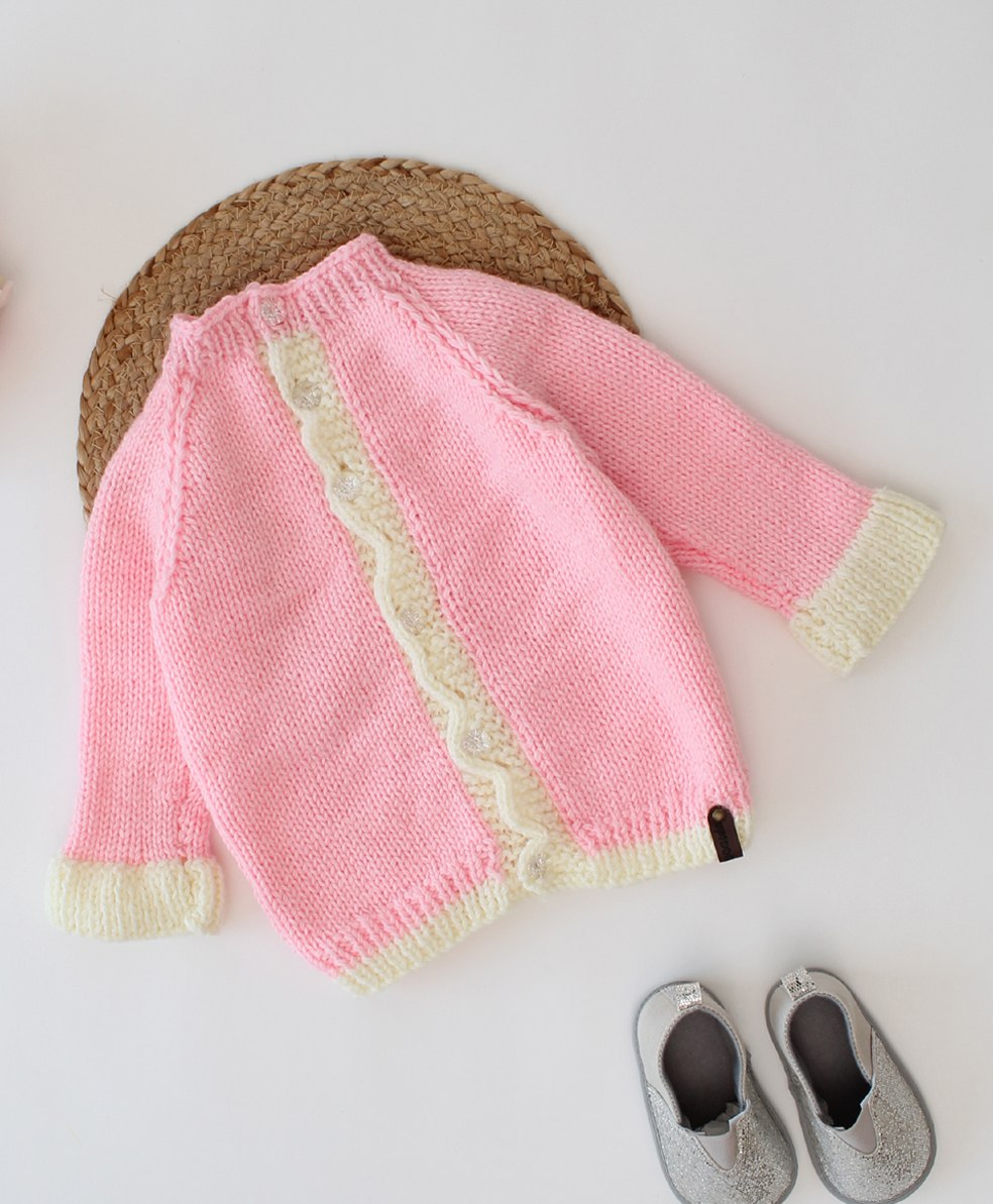 Woonie Full Sleeves  Self Designed Hand Knitted Sweater With Scalloped Border - Pink-image-18