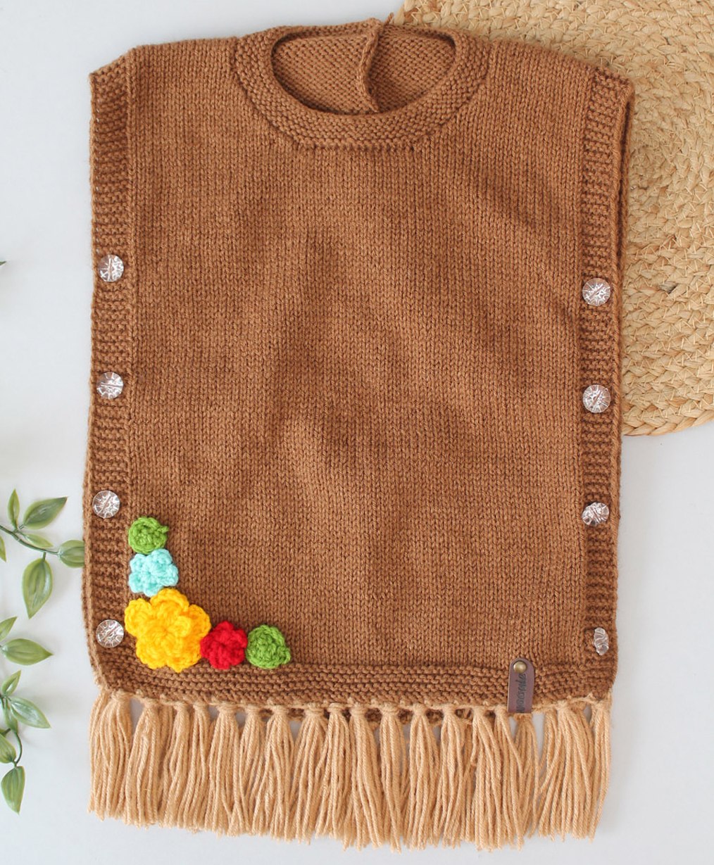 Woonie Sleeveless Floral Embroidered Hand Knitted Sweater -Brown-image-23