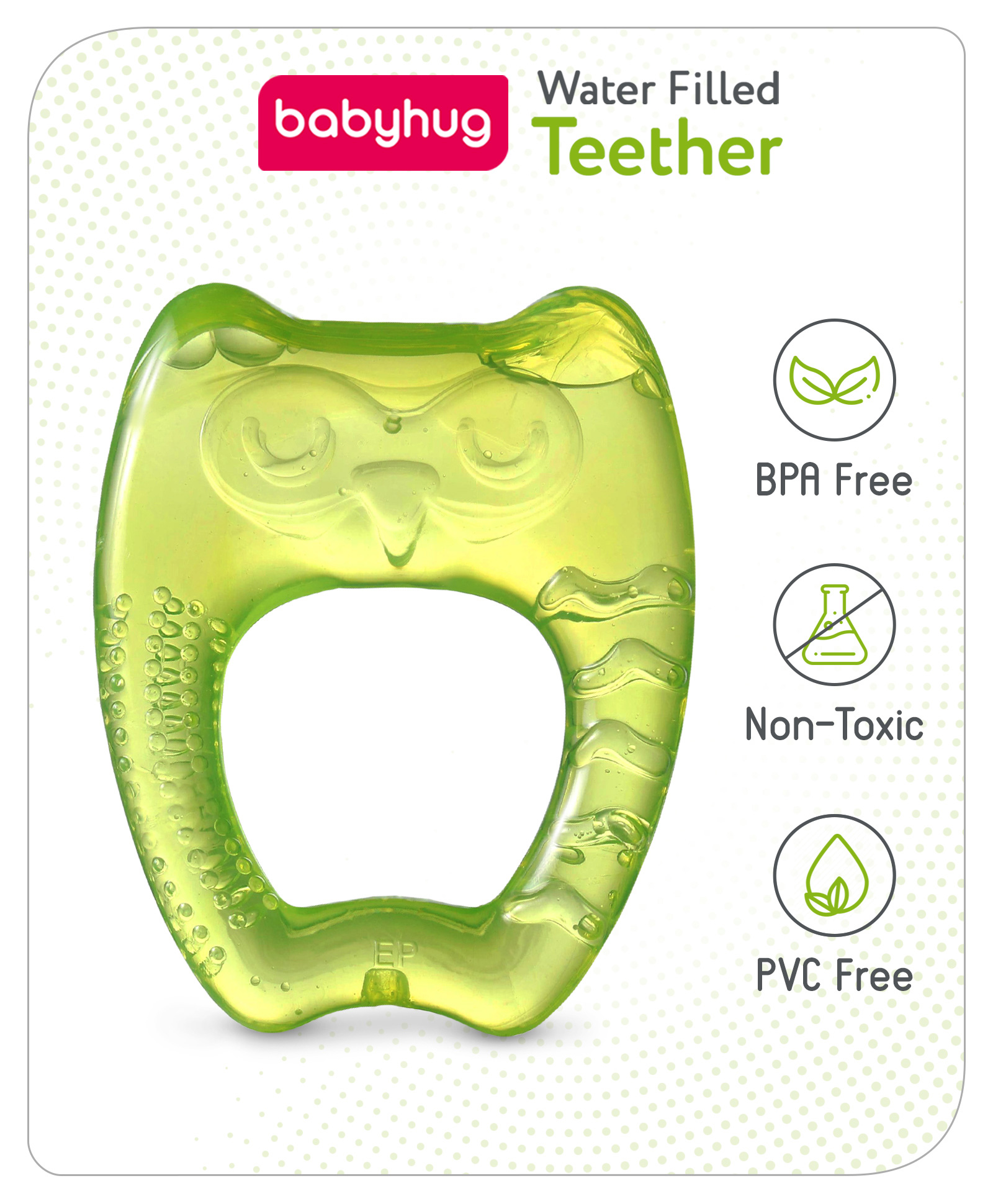 Babyhug Water Filled Owl Shape Teether -Green-picture-21