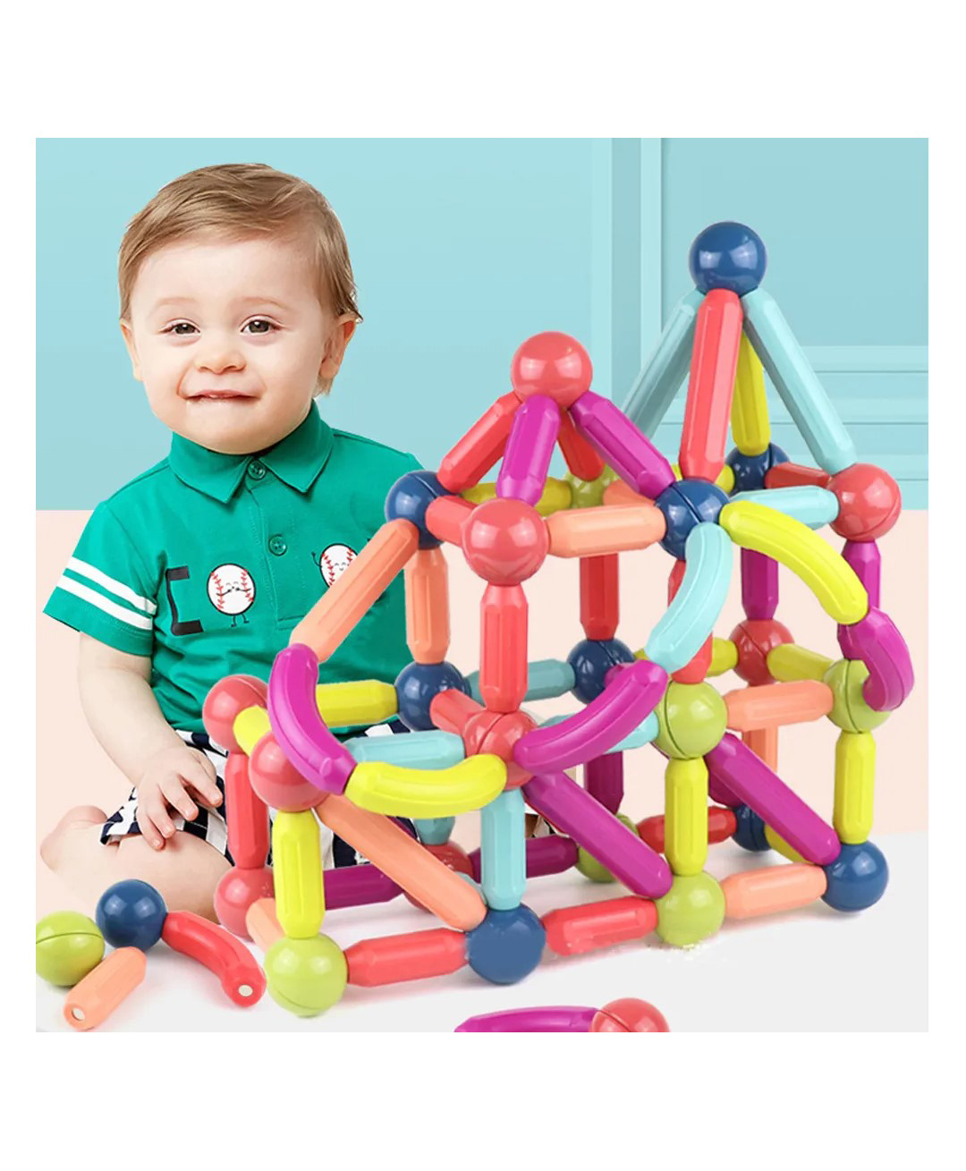 YAMAMA Magnetic Building Stick Block Playing Stacking Educational Game Magnetic Sticks And Balls For Kids Toy Multicolor - 26 Pieces-image-30