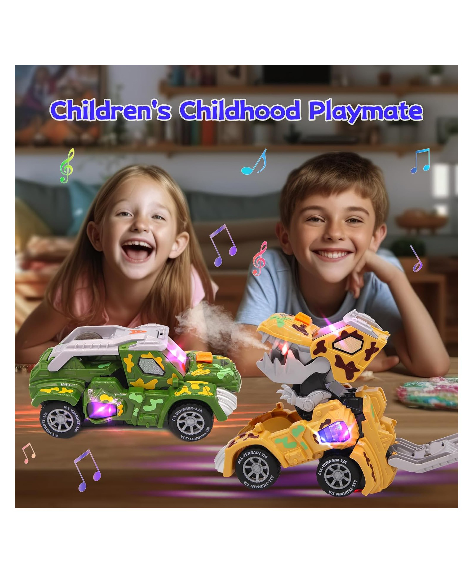 YAMAMA Automatic Mist Spray Dinosaur Deformation Car Toy With Light And Music For Kids  Color May Vary-image-48