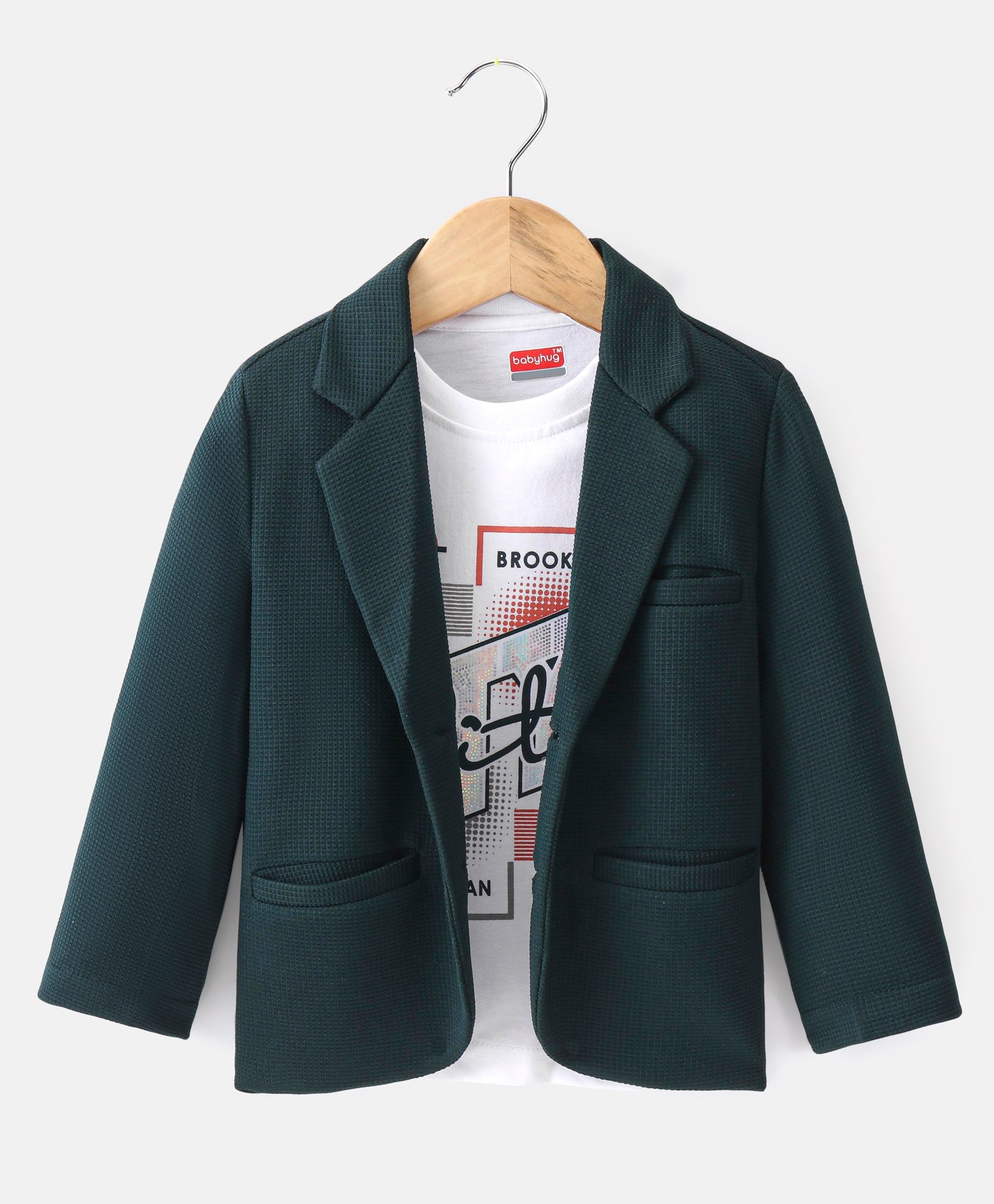 Babyhug Full Sleeves Party Wear Blazer with Graphic Printed T-Shirt - Green-image-5