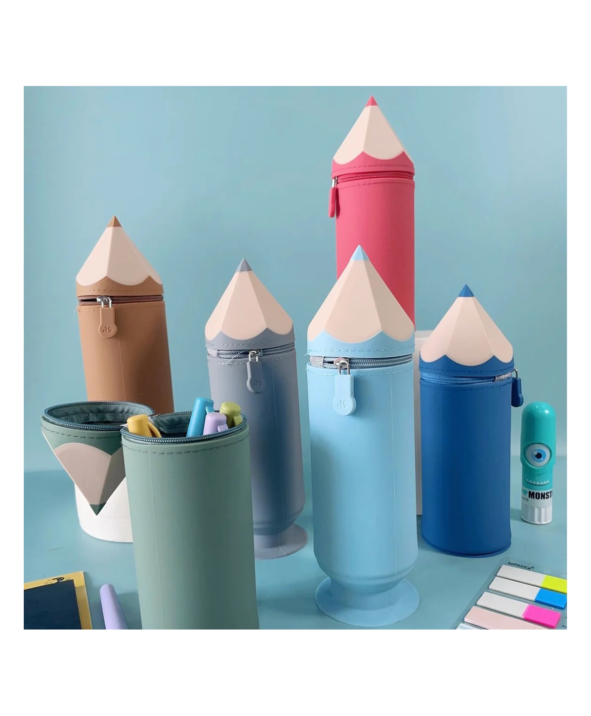 Elecart Unique Pencil Shape Pencil Pouch with Suction Bottom for Kids 1 Piece - Random Color-picture-3