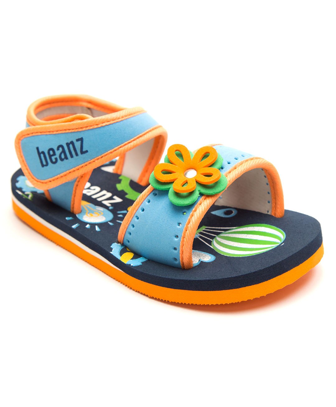Beanz Unisex Flower Applique Detailed Velcro Closure Sandals -Navy Blue Orange-picture-29