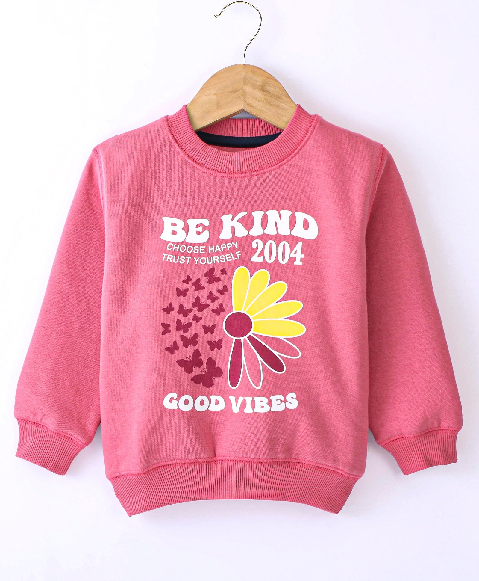 Doreme Cotton Fleece Full Sleeves Sweatshirt Butterfly & Text Print - Pink-image-43