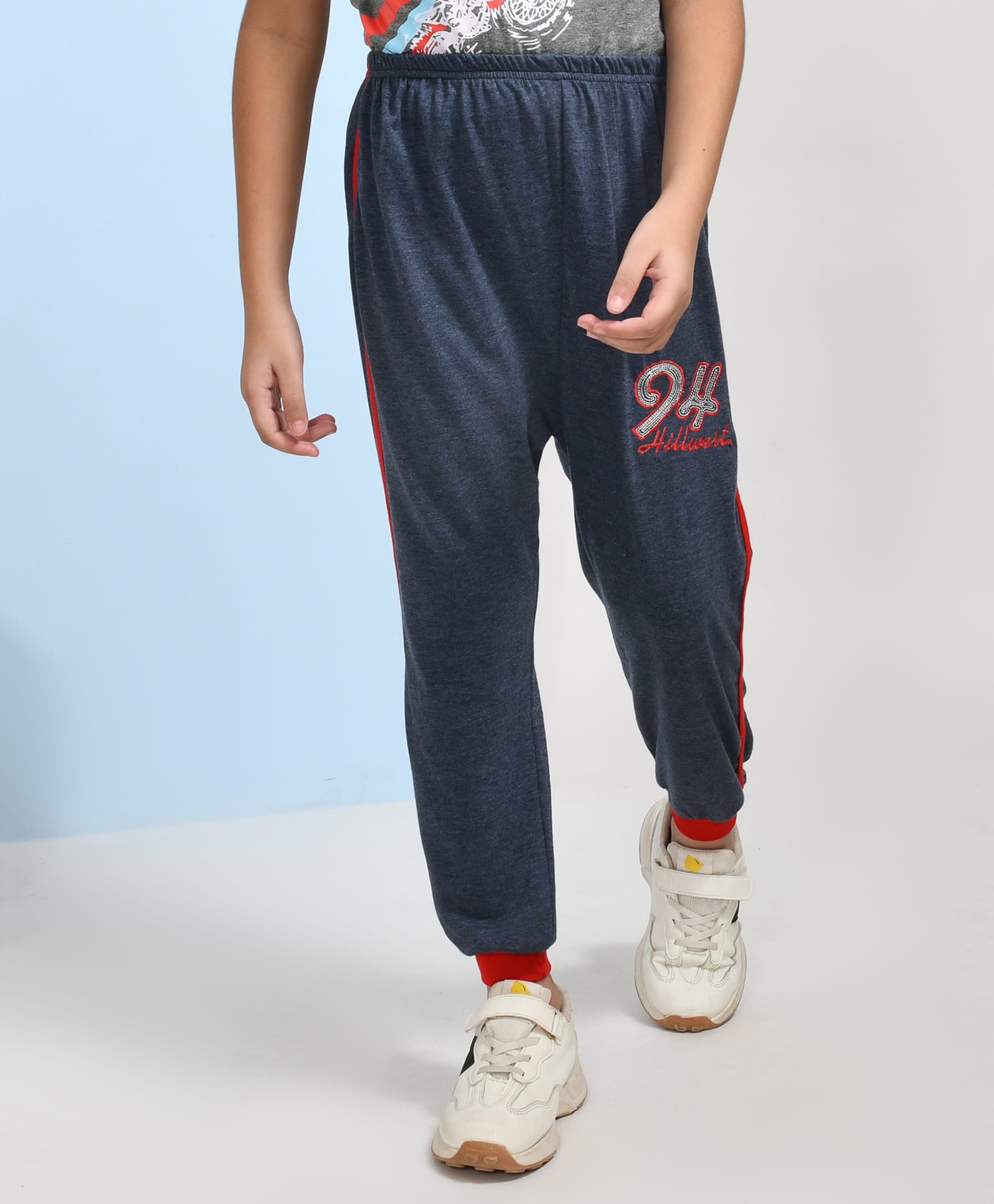 Kiwi 100% Cotton Placement Numbers Embroidered Joggers - Blue-image-24