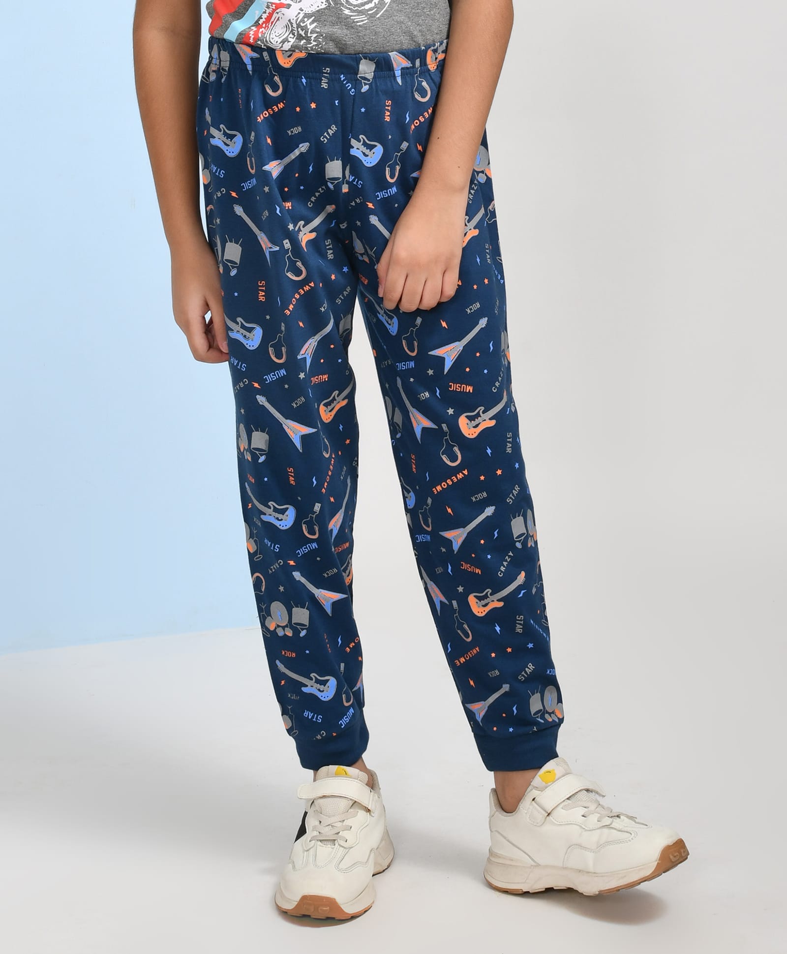 hrit Kiwi 100% Cotton Musical Instruments Printed Joggers - Blue-picture-25