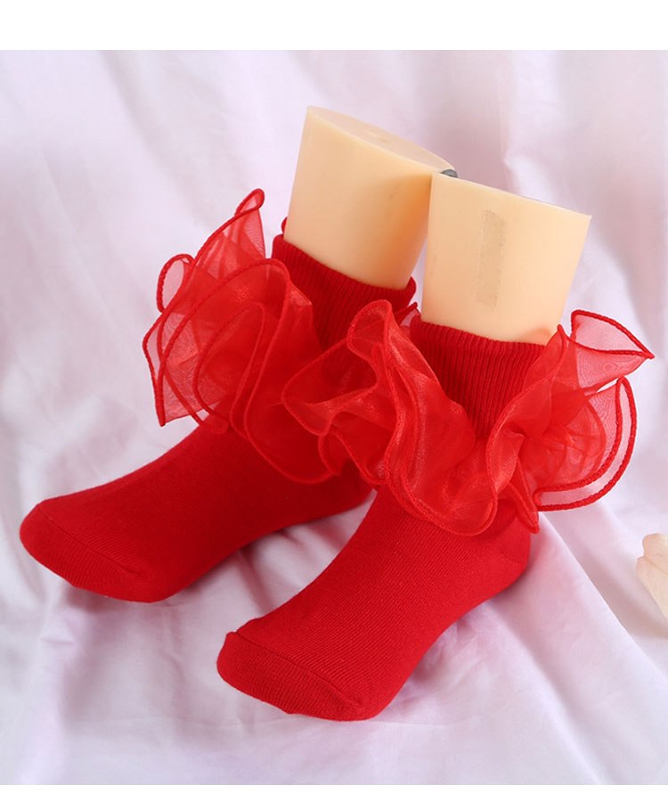 Flaunt Chic Ruffle Lace Detailed Socks - Red-image-33