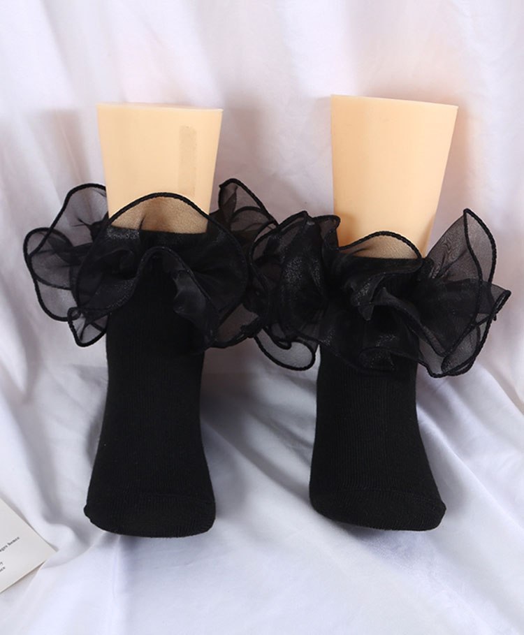 Flaunt Chic Ruffle Lace Detailed Socks - Black-picture-41