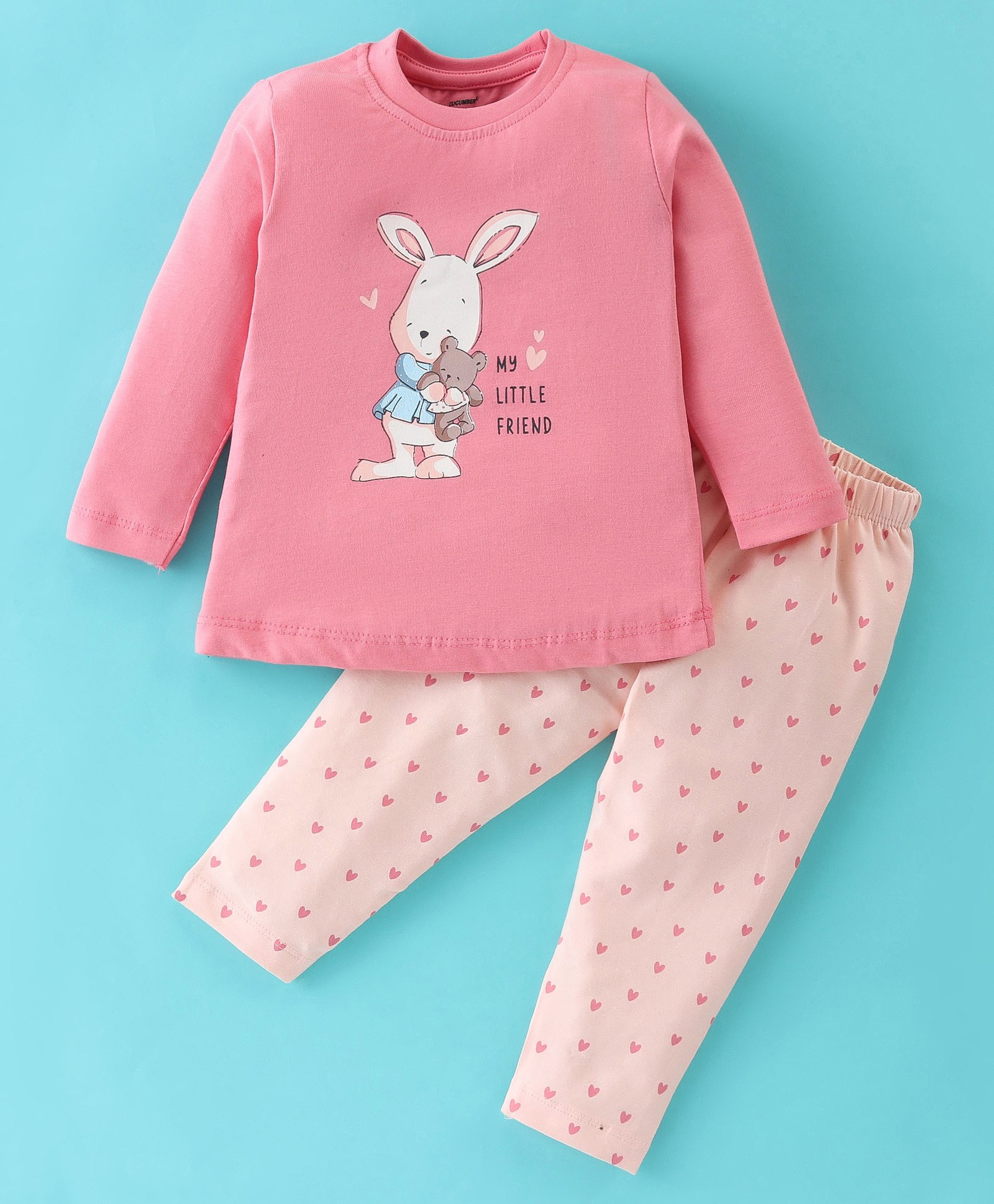 CUCUMBER Sinker Full Sleeves Night Suit - Peach Bloom (Print May Vary)-image-27