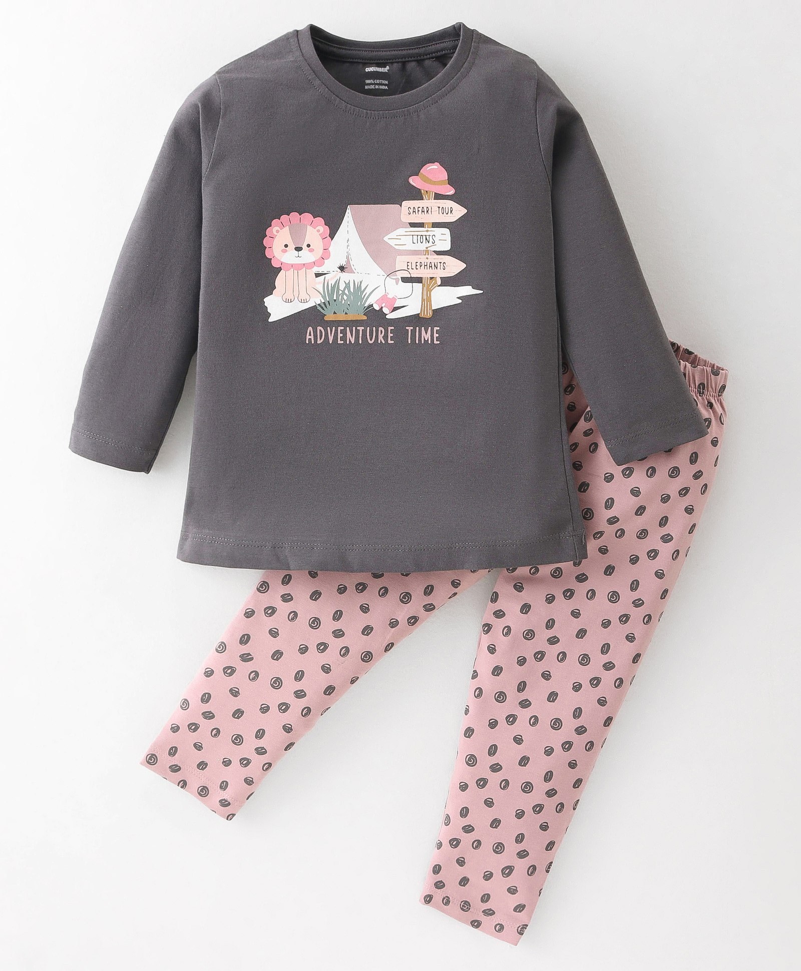 CUCUMBER Sinker Full Sleeves Lion Printed Night Suit - Charcoal Grey-picture-38