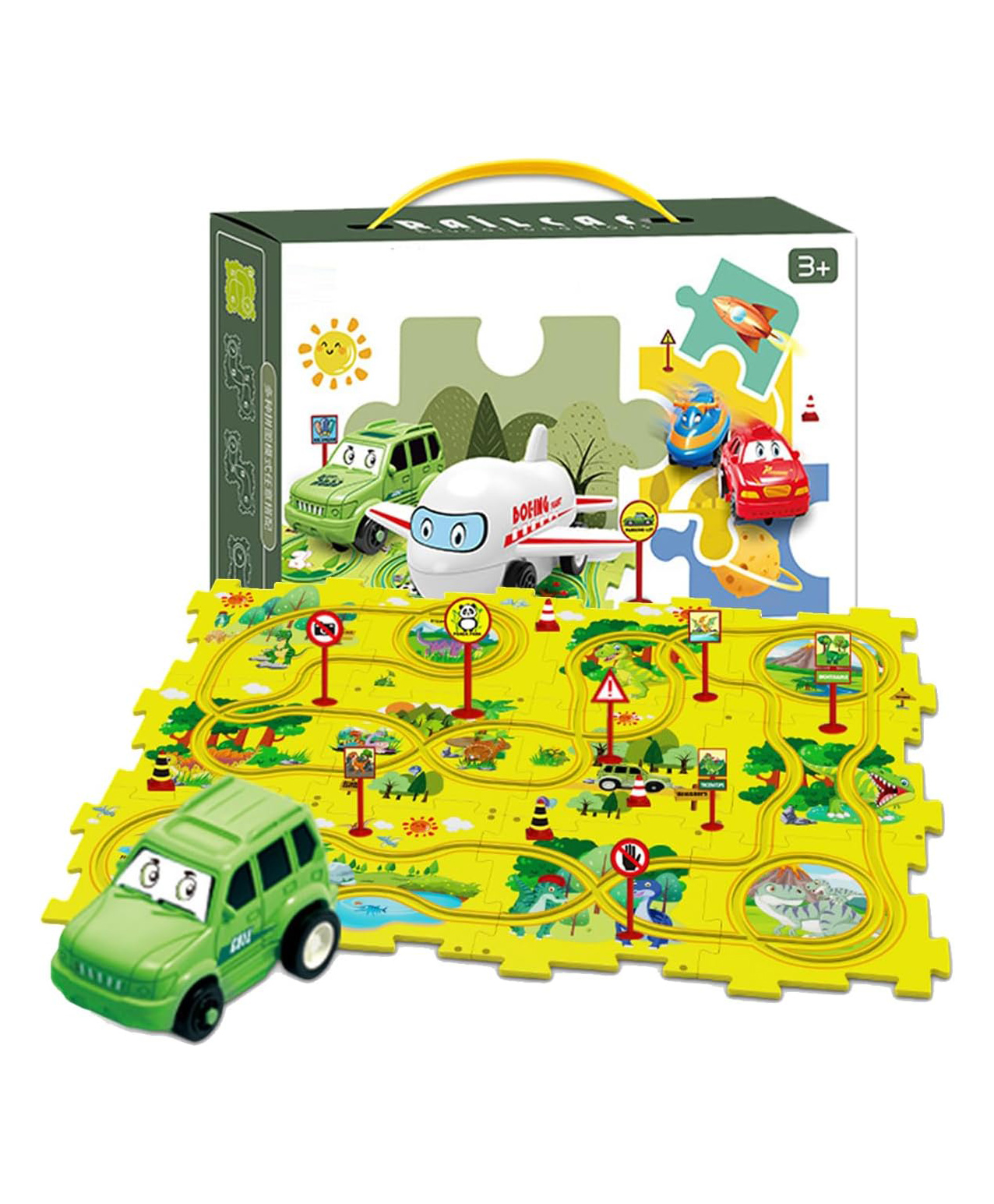 Happy Hues Puzzle Racer Kids Car Track Set - Dinosaur Jigsaw 15 Pcs Puzzle-picture-17