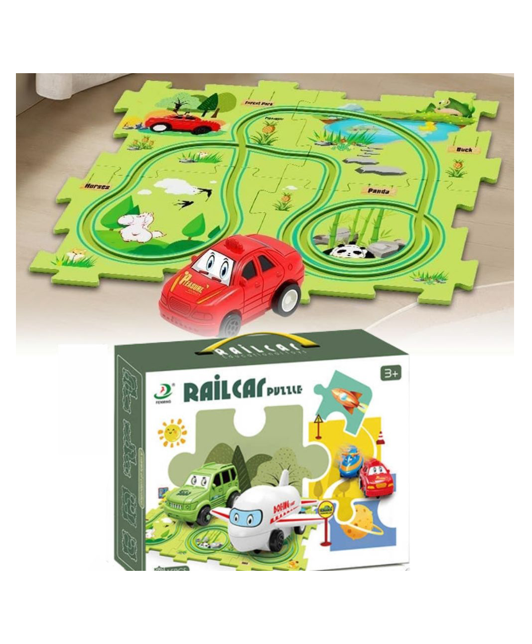 Happy Hues Puzzle Racer Kids Car Track Set - Forest Jigsaw 15 Pcs Puzzle-image-12