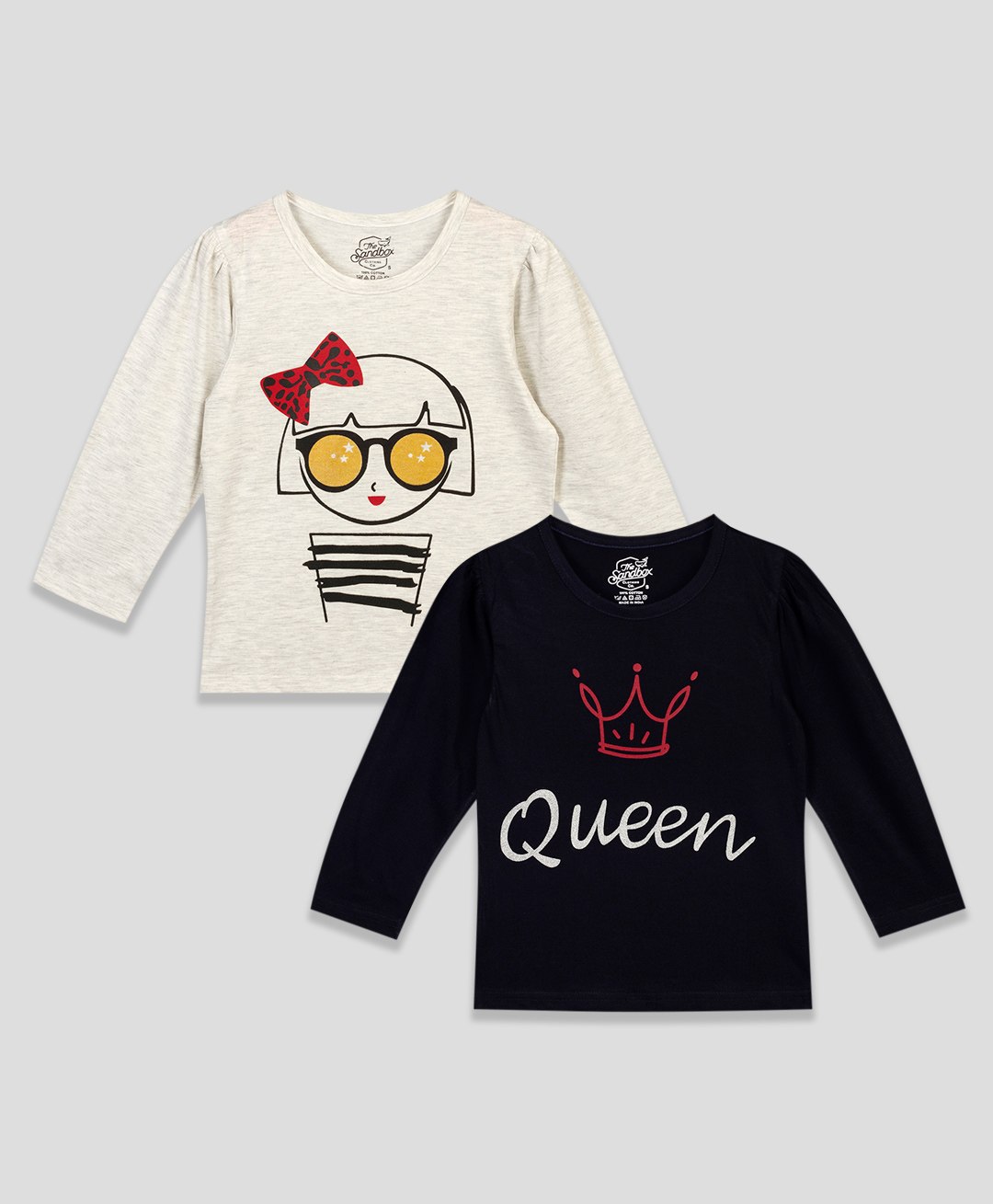 The Sandbox Clothing Co Pack Of 2 Full Sleeves Doll & Queen Text Printed Tees - Black & Grey-image-19