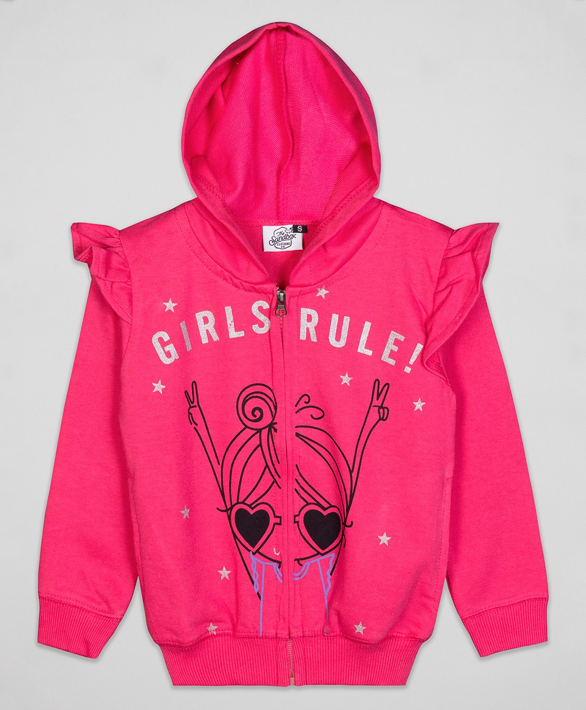 The Sandbox Clothing Co Full Sleeves Girl Printed With Glitter Embellished Text Hooded Sweatshirt - Pink-image-16