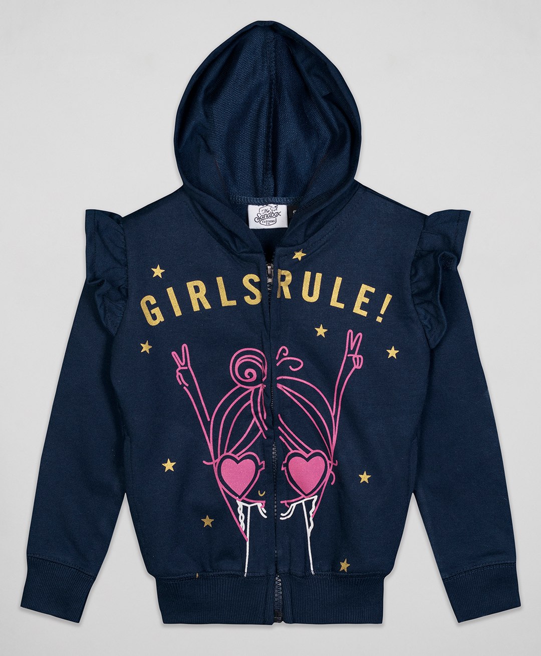 The Sandbox Clothing Co Full Sleeves Girl Printed With Glitter Embellished Text Hooded Sweatshirt - Navy Blue-image-16