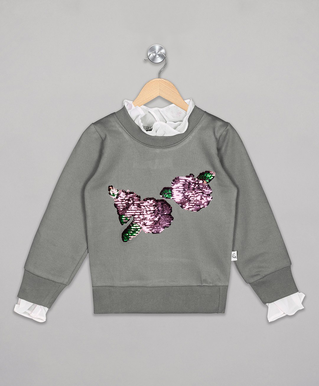 The Sandbox Clothing Co Full Sleeves Floral Sequin Embellished Sweatshirt - Grey-image-13