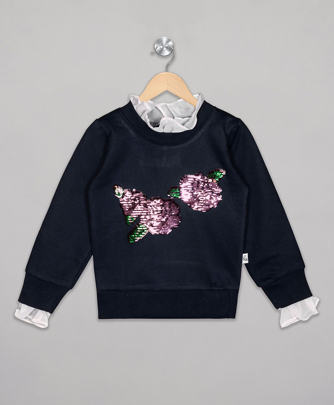 The Sandbox Clothing Co Full Sleeves Floral Sequin Embellished Sweatshirt - Navy Blue-image-8