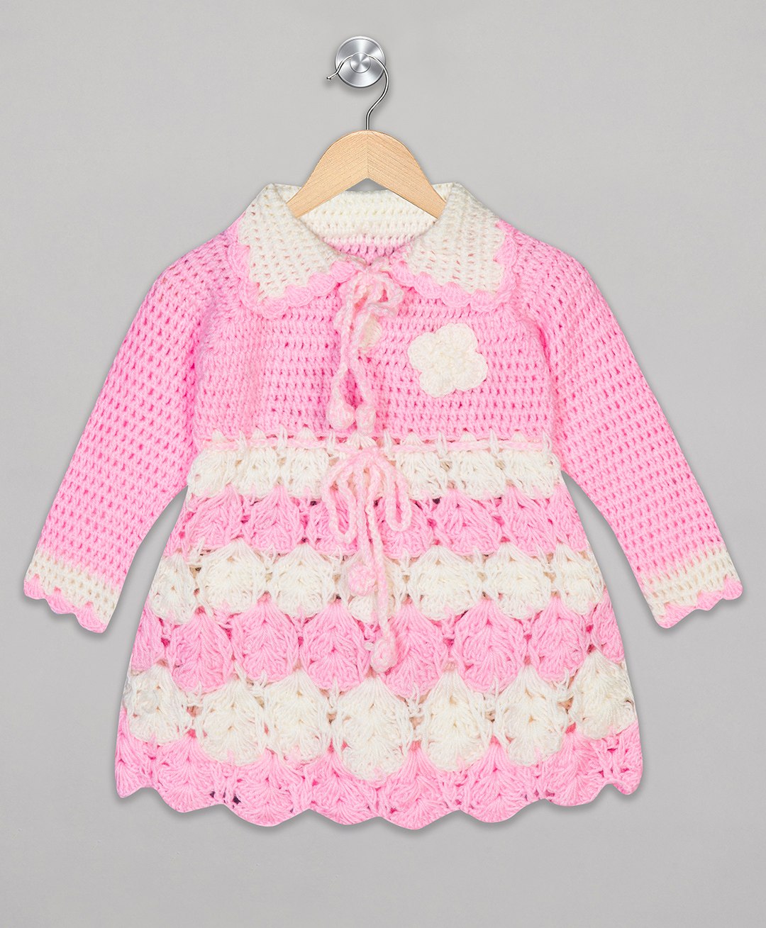 The Sandbox Clothing Co Full Sleeves Floral Applique Detailed Hand Knitted Woollen Dress - Pink-image-11