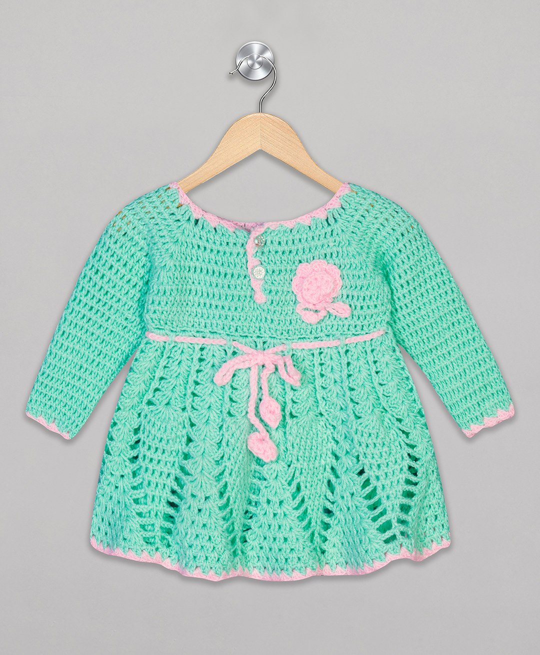 The Sandbox Clothing Co Full Sleeves Floral Applique Detailed Hand Knitted Woollen Dress - Green-image-47