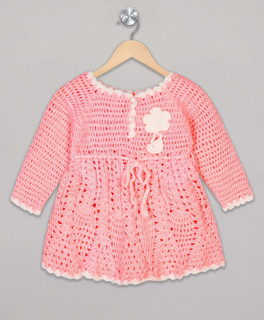 The Sandbox Clothing Co Full Sleeves Floral Applique Detailed Hand Knitted Woollen Dress - Peach-image-13