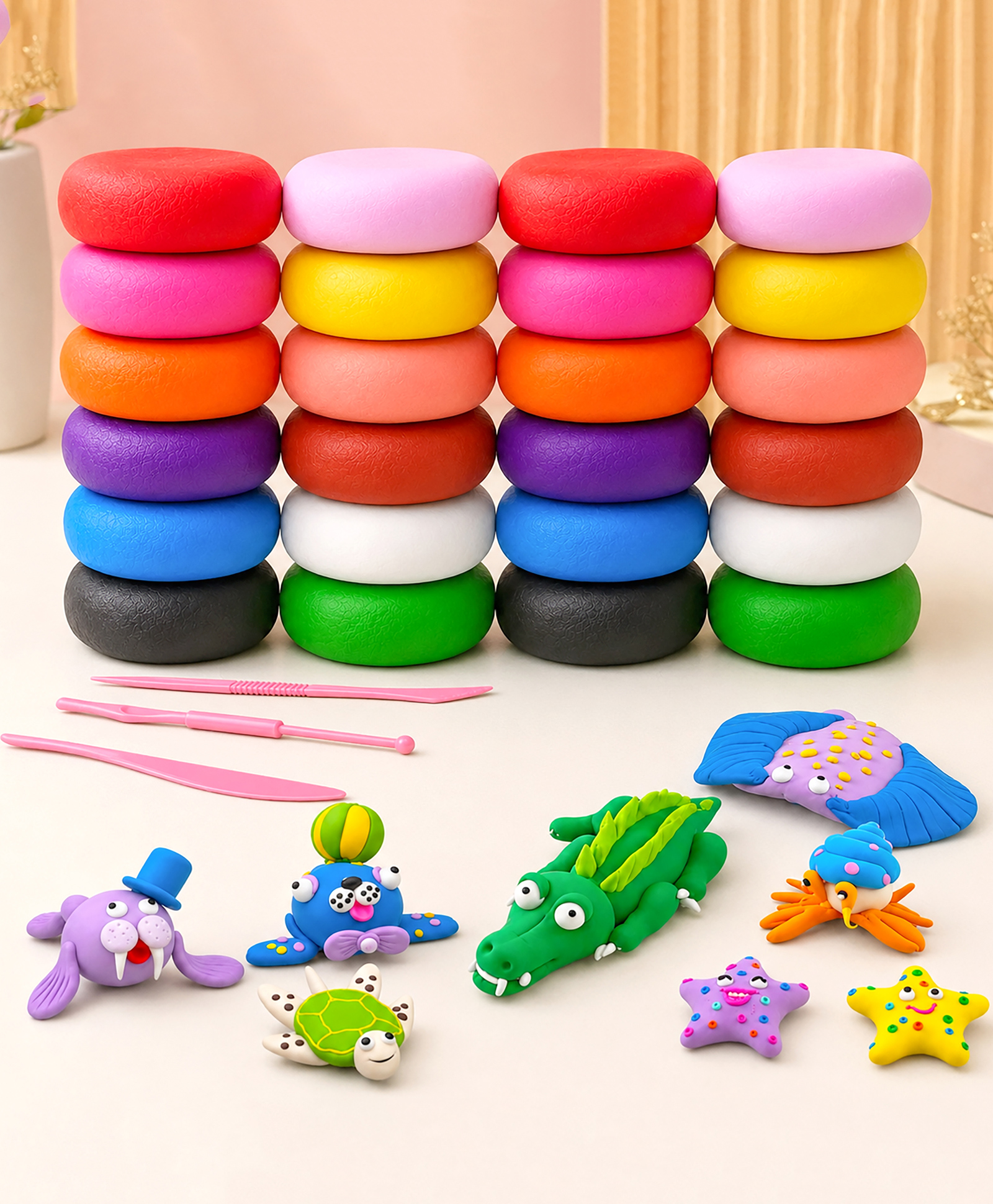 VGRASSP 24 Pcs Pack Super Light Air Dry DIY Clay Fun Toy Kit with 6 Tools For Kids For Playing Creative And Colorful Art And Craft With Soft Clay - Fun Educational Kit-image-25