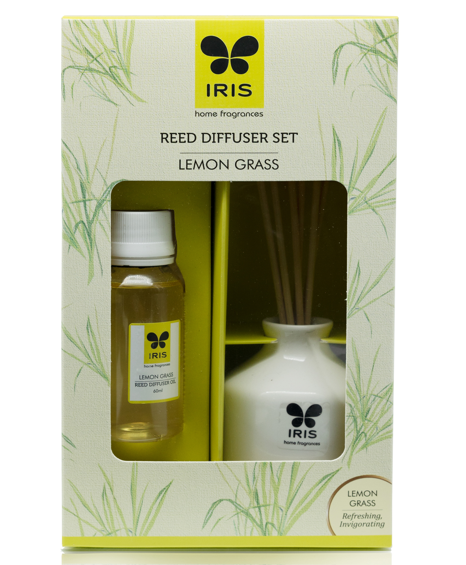 Iris Homefragrances  Reed Diffuser With Ceramic Pot 6 Reed Sticks and 60 ml Oil- Fragrance Lemon Grass-picture-23