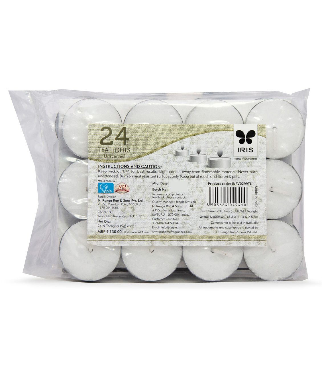 Iris Homefragrances  Unscented Tealights 9 gm  each - Pack of 24-picture-21