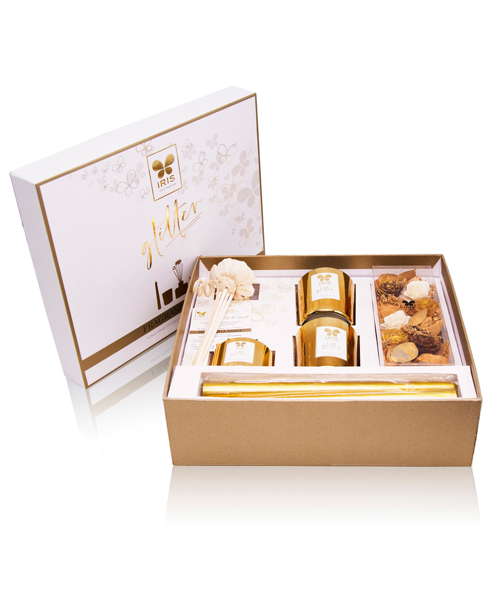 Iris Homefragrances Glitter Fragrance Giftset with Reed Diffuser Potpourri 100g Reed Diffuser Oil  Votive Candles and  Taper Candles-picture-30