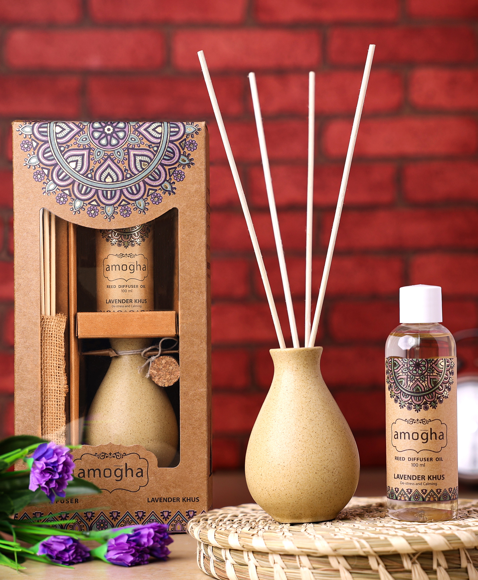 Amogha Lavender Khus Reed Diffuser With Oil and 8 Reed Sticks -  100 ml-picture-11
